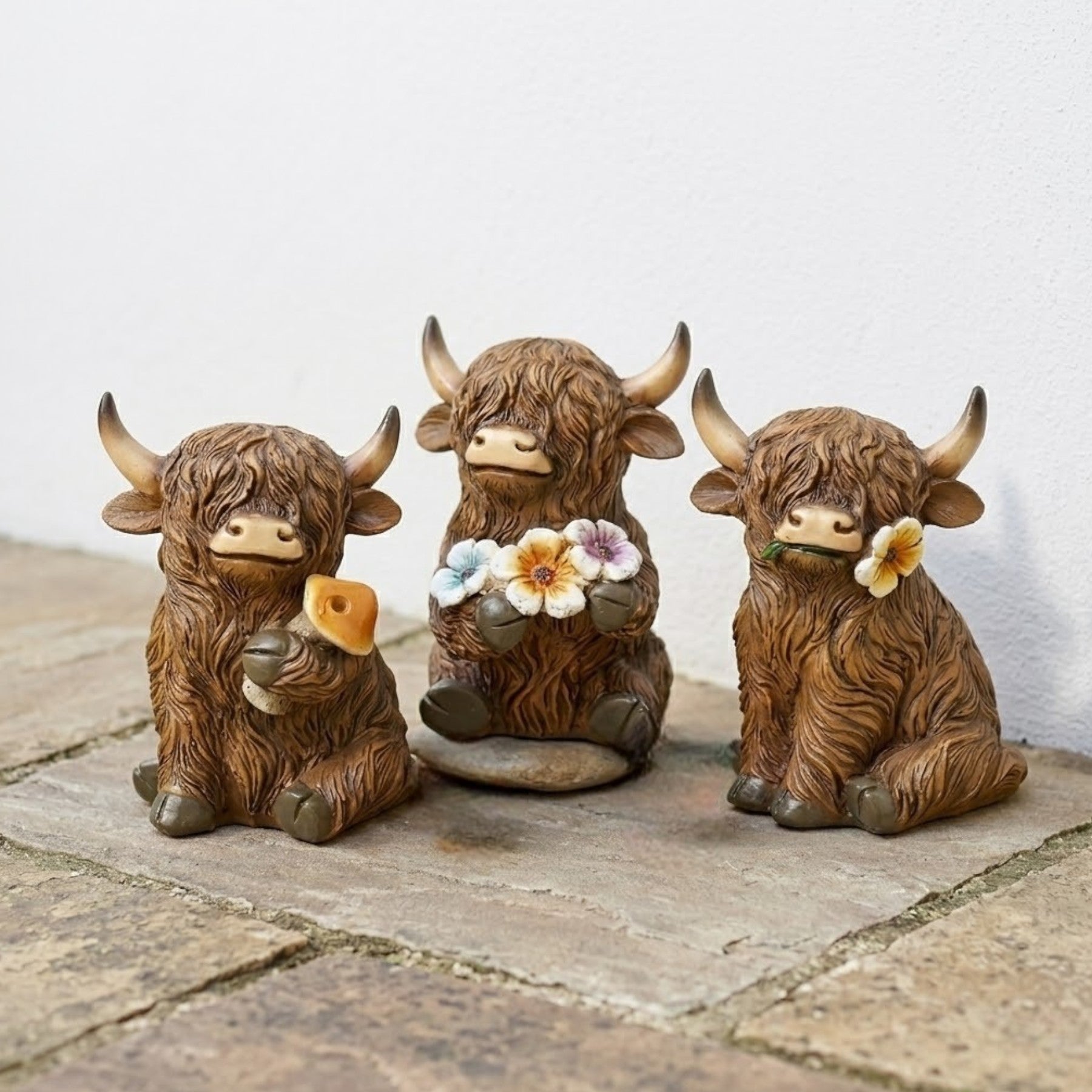 Trio Highland Cow Garden Ornaments