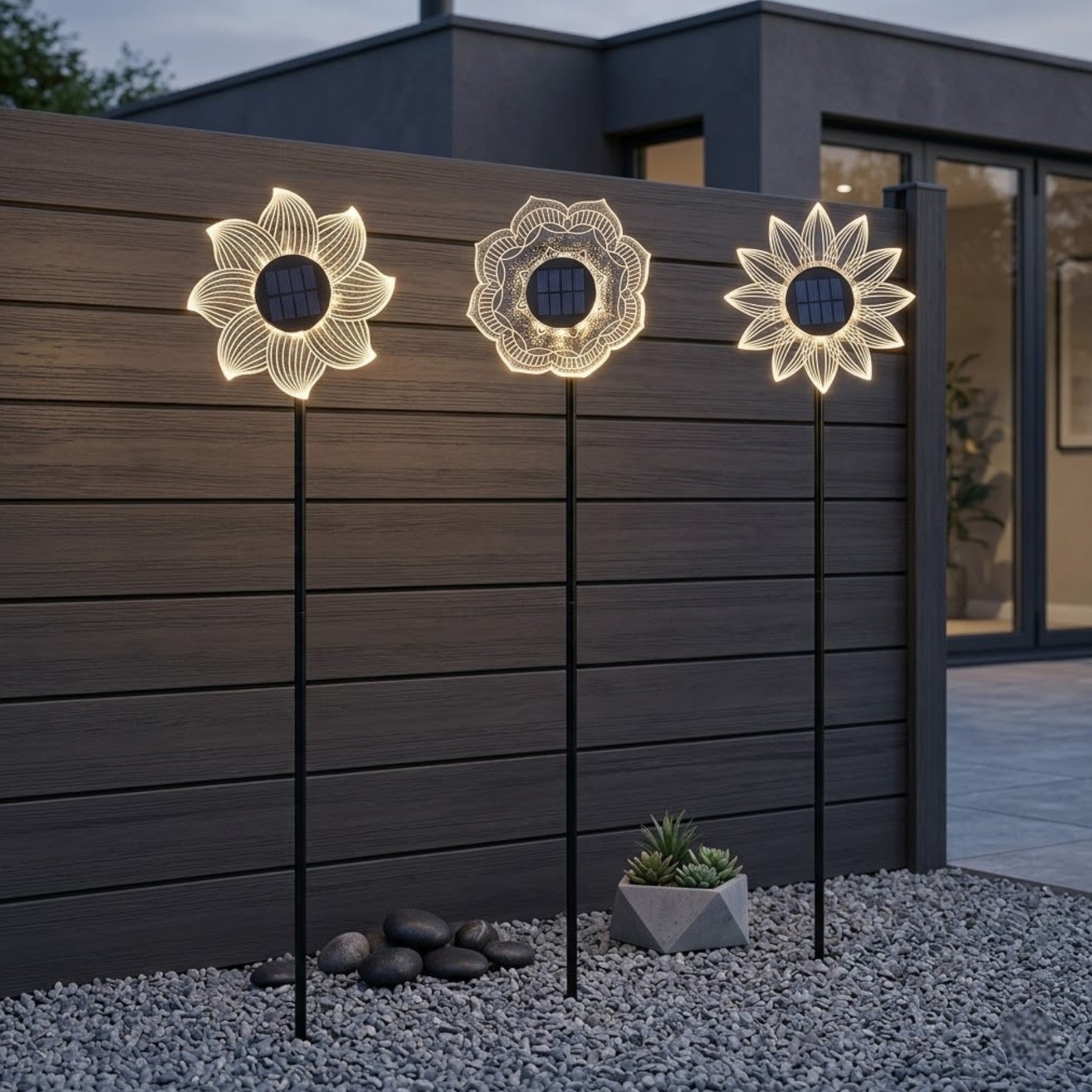 Lunaria Triple Bloom Solar Stake Lights