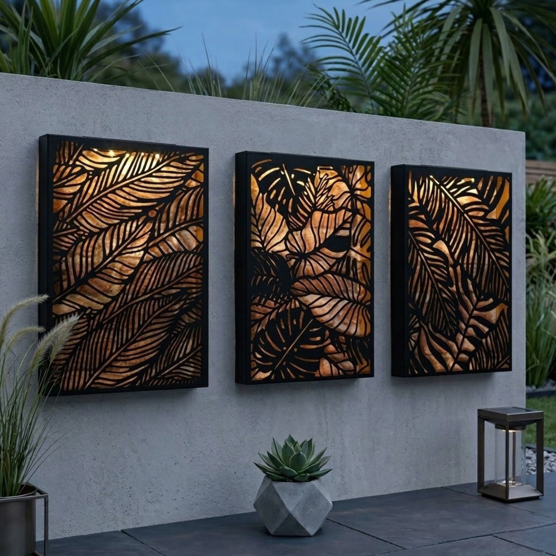 Trio Leaves Solar Panel Wall Art Light
