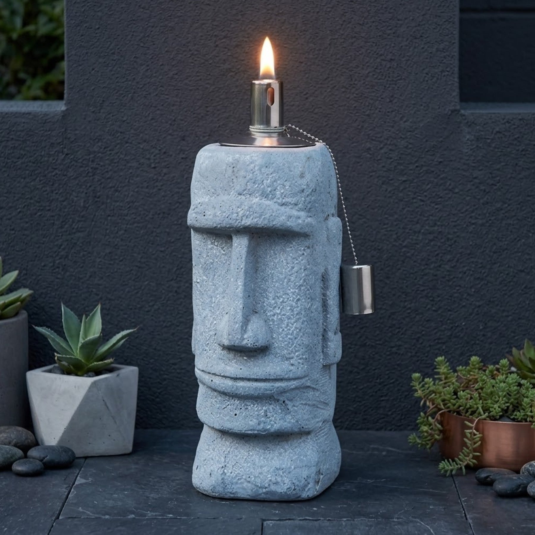 Easter Islander Oil Burner Flame Garden Statue