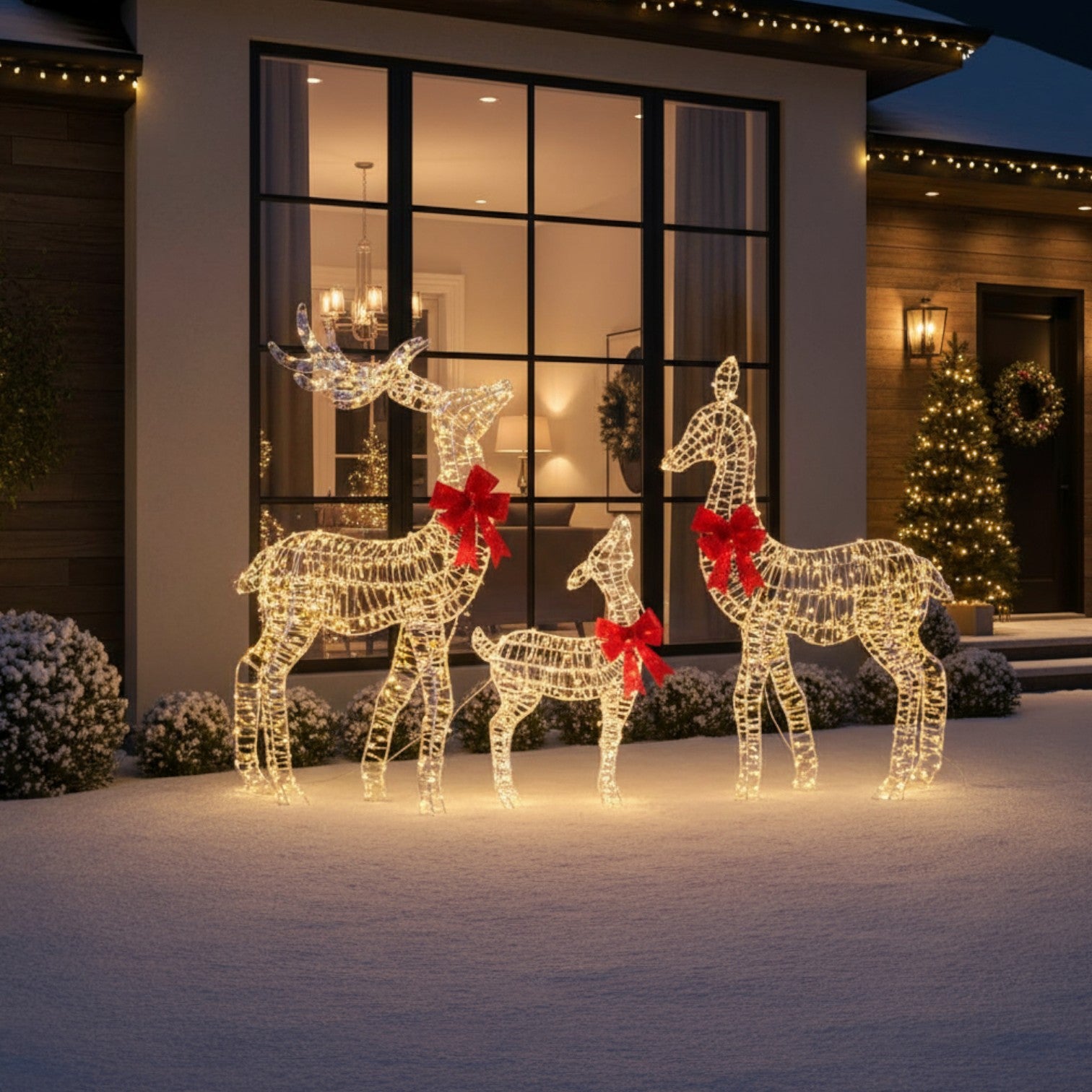 Set Of 3 Opal Light Up Reindeer Family