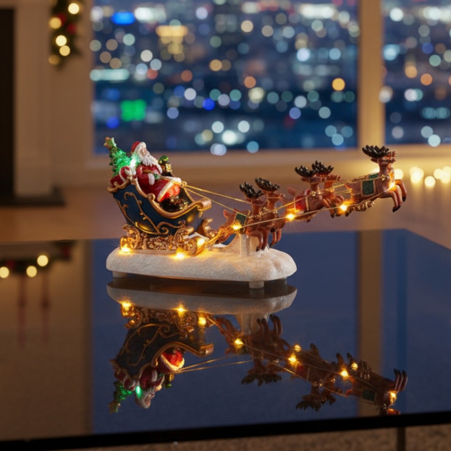 Musical Up Up Away LED Santa Sleigh Decoration