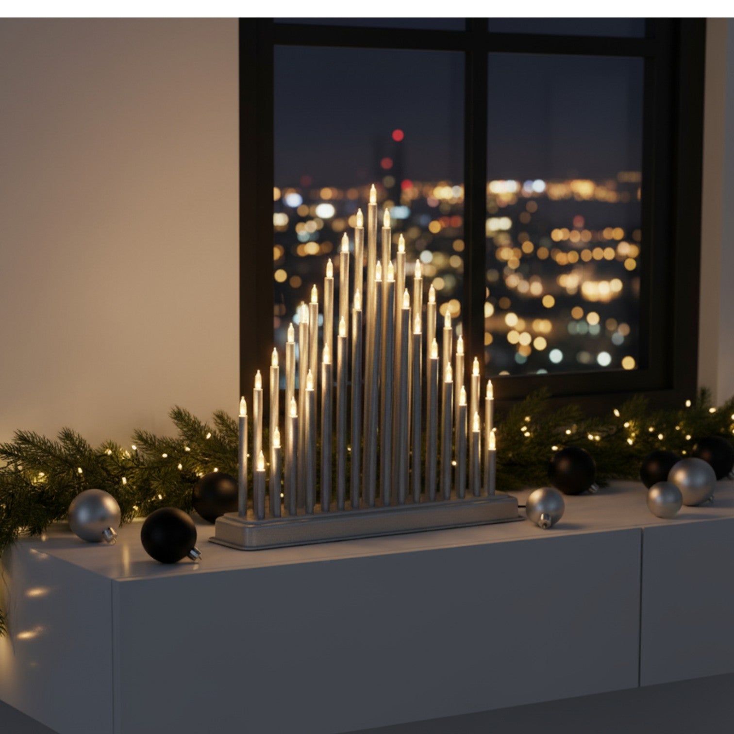 Grand Silver LED Candle Bridge Decoration