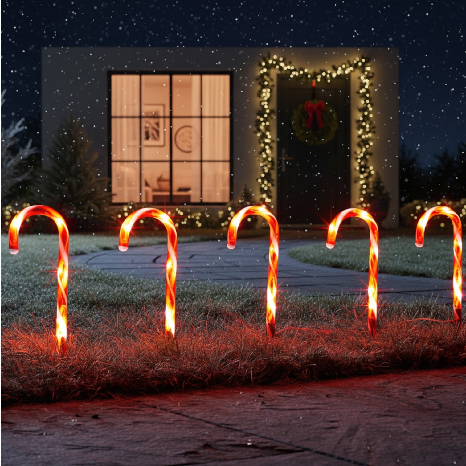 Set Of 6 Candy Cane Stake Lights