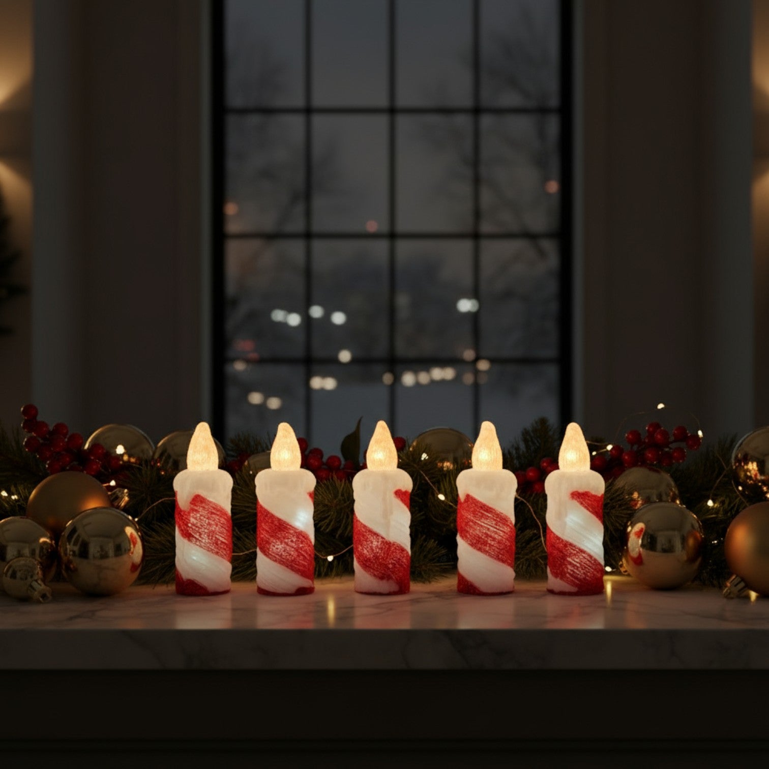 Set Of 5 Light Up Inlit Frosted Candy Candles