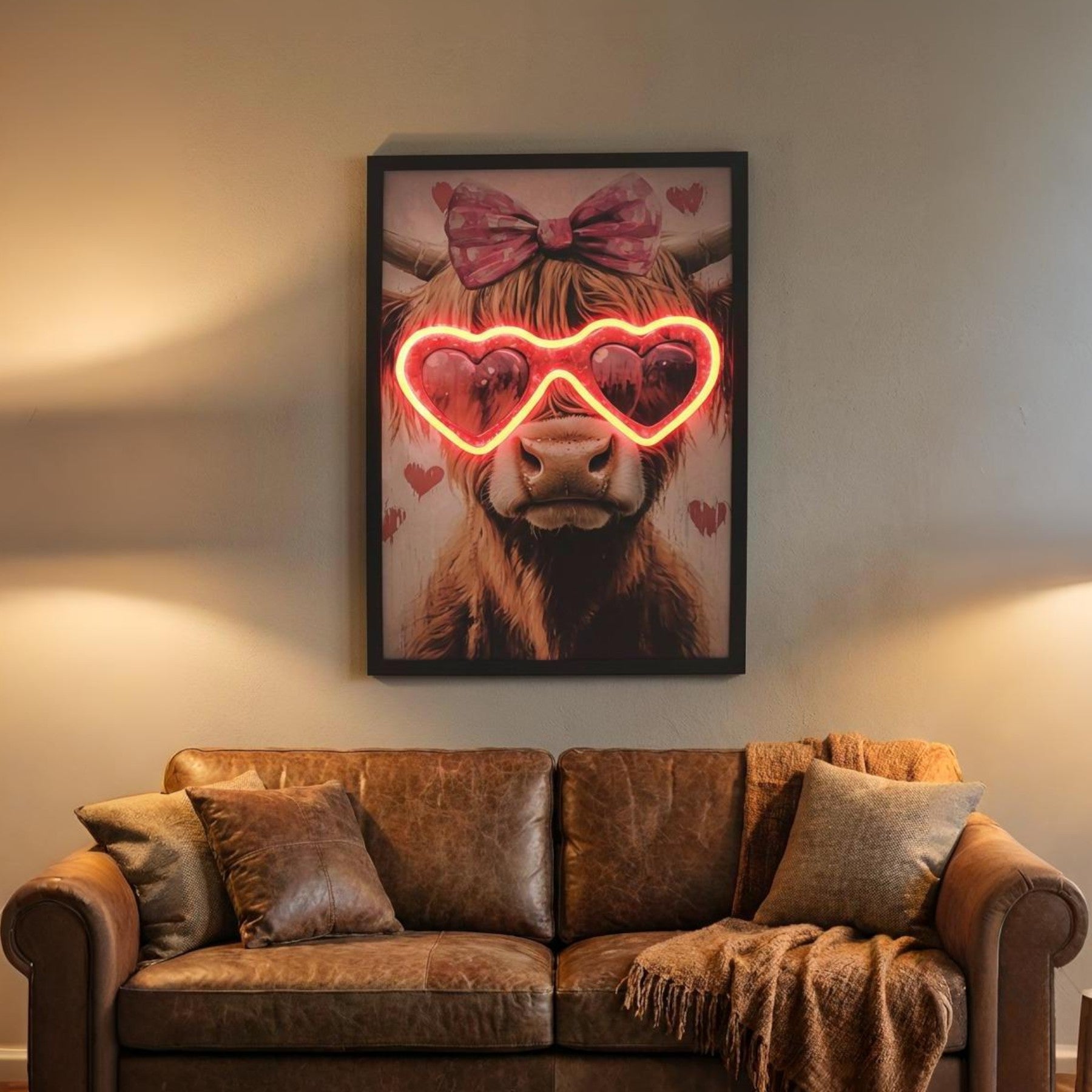 Pink Shades Highland Cow LED Wall Art