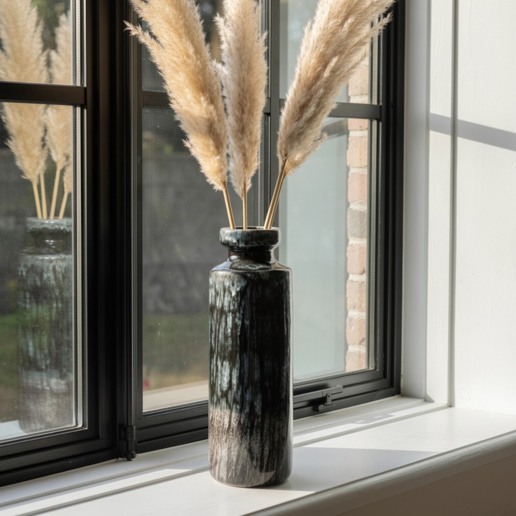 Obsidian Reactive Glaze Tall Vase