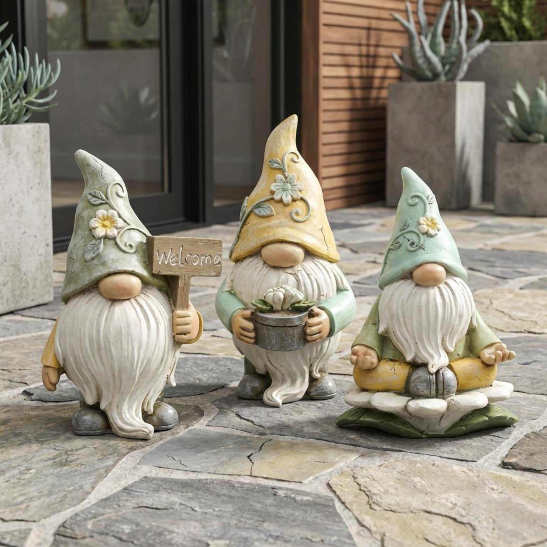 Set Of 3 Welcome Gnomes