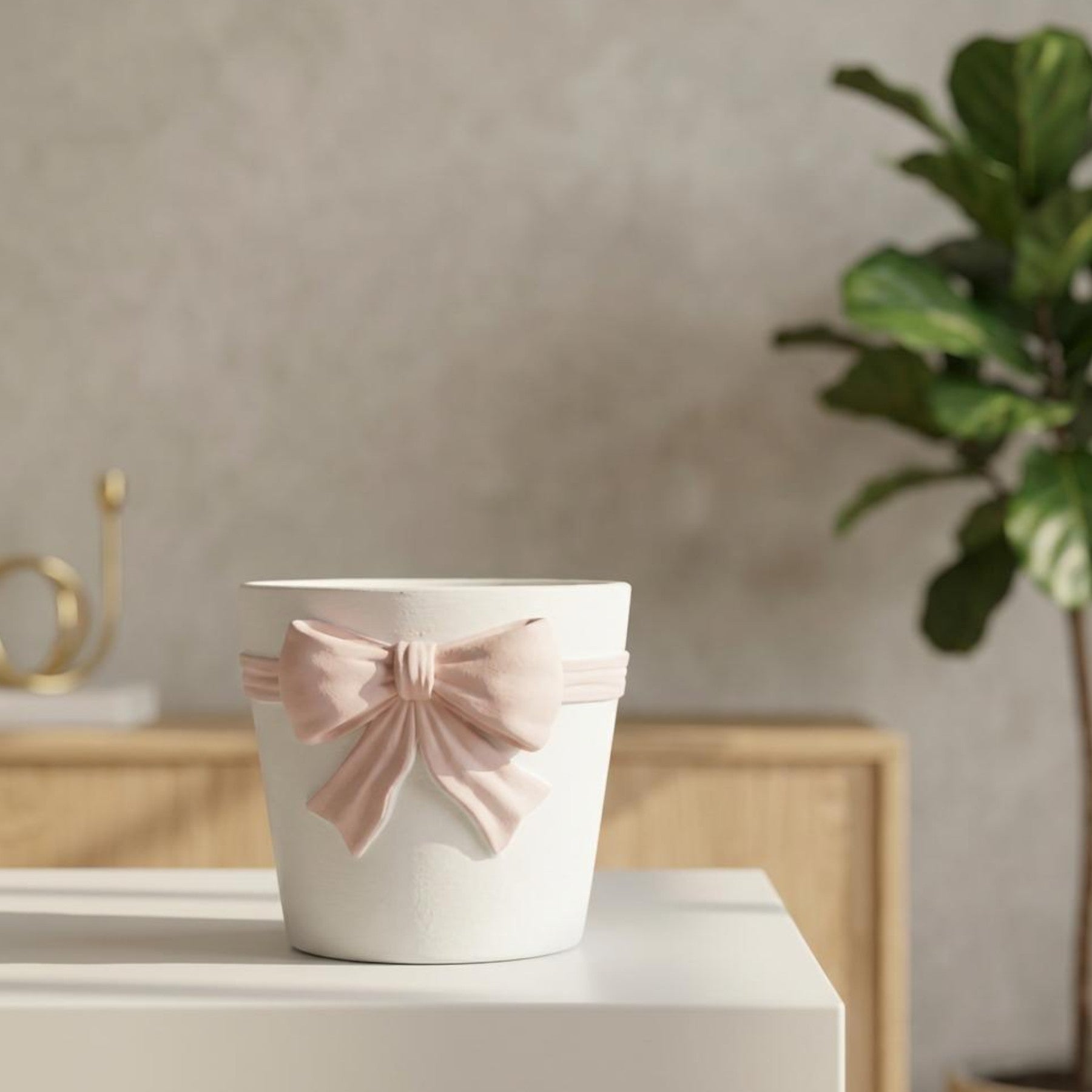 Blush Bow Decorative Planter Pot