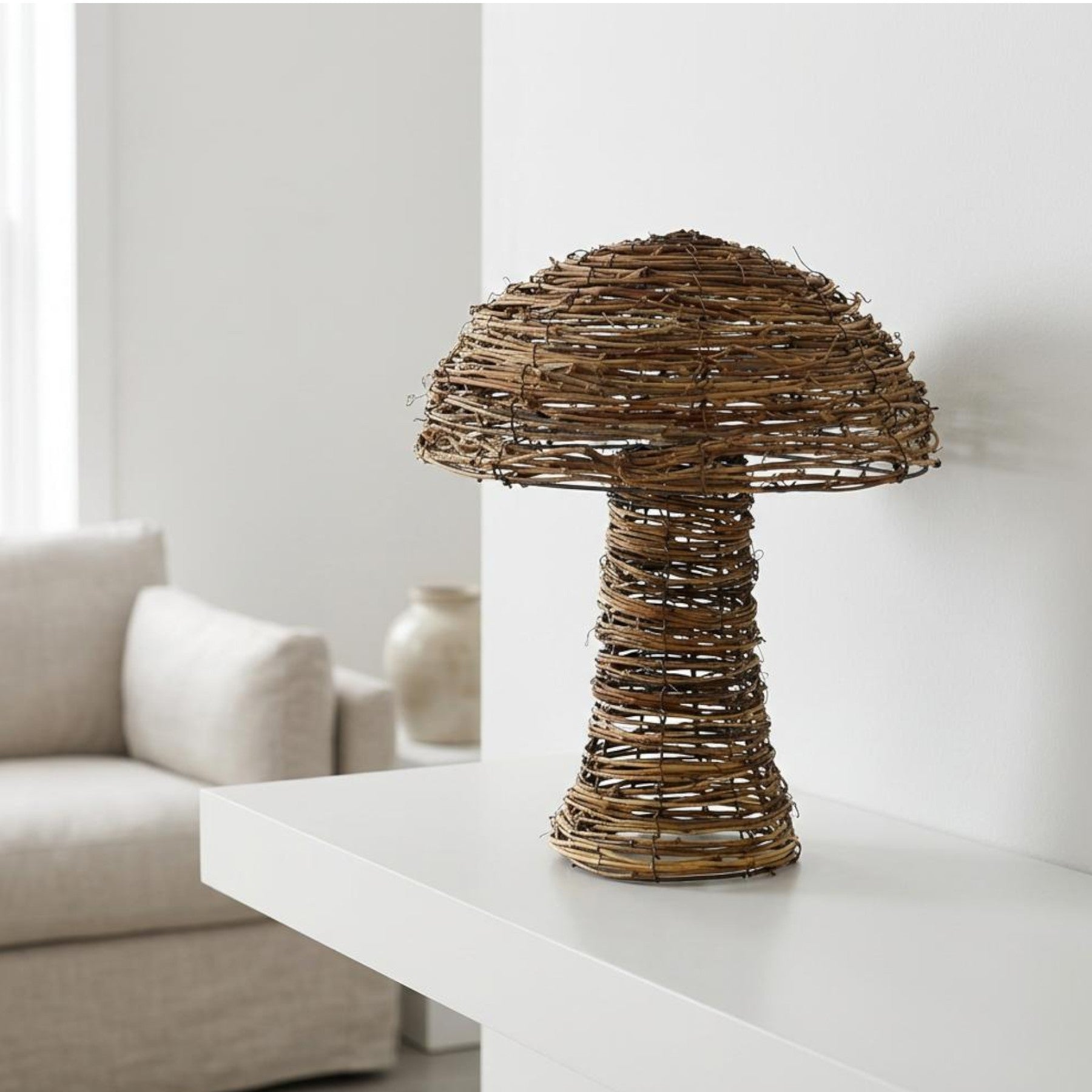 Standing Rattan Mushroom Decoration