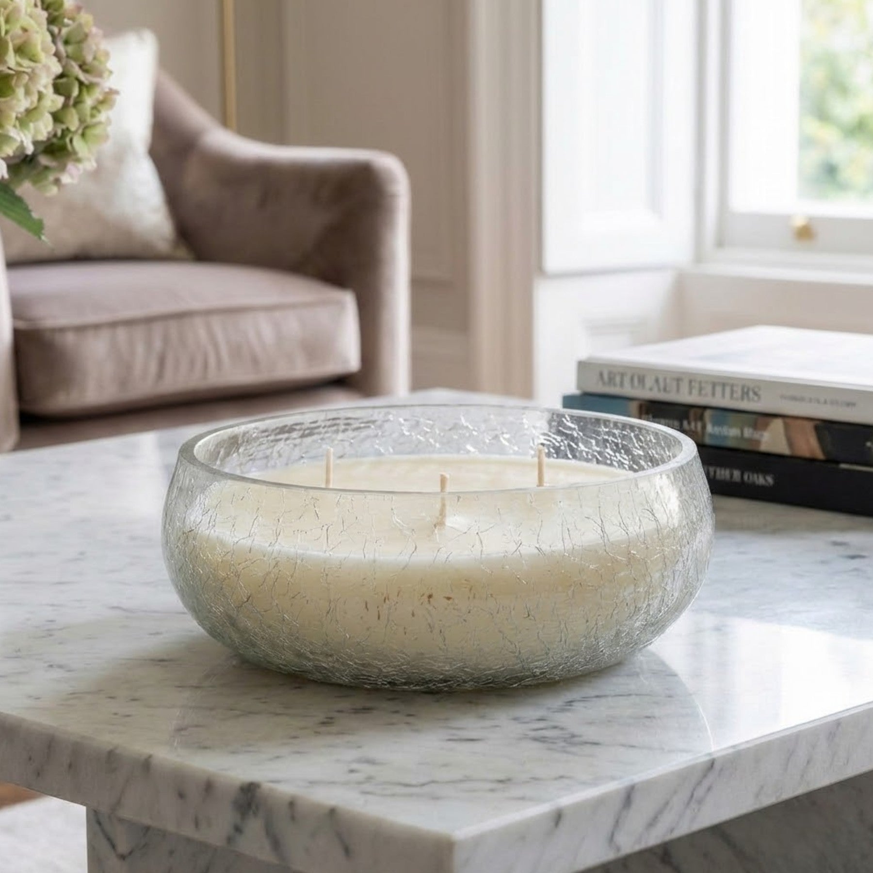 3 Wick Crackle Glass Bowl Candle