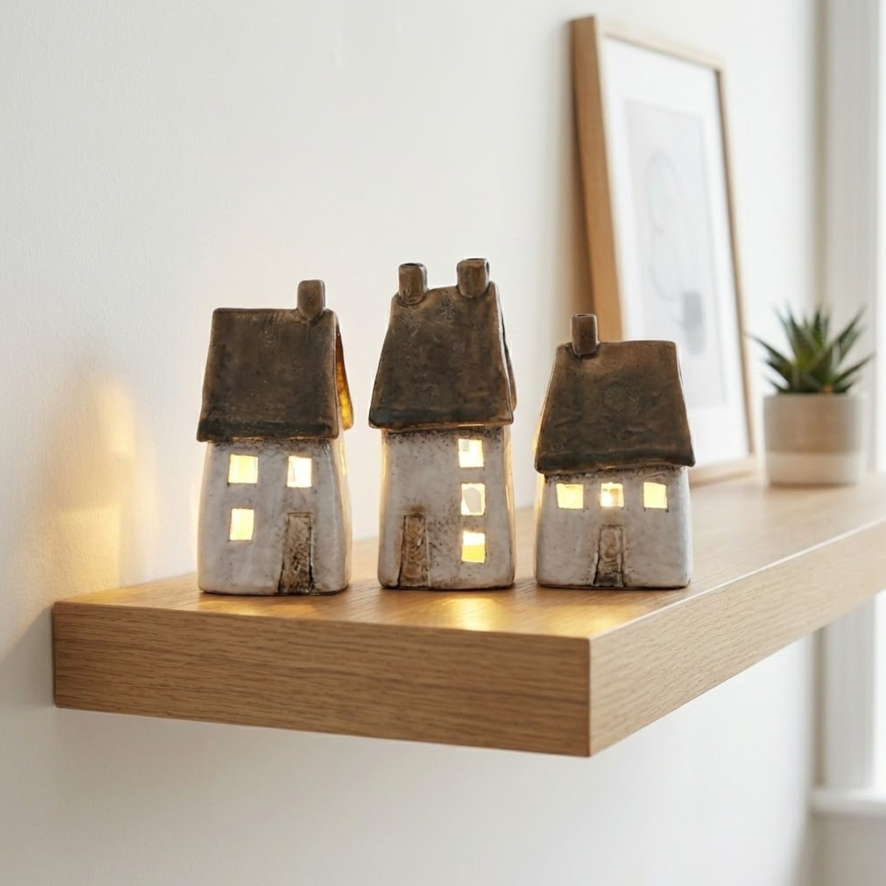 Set Of 3 Light Up Speckled Houses