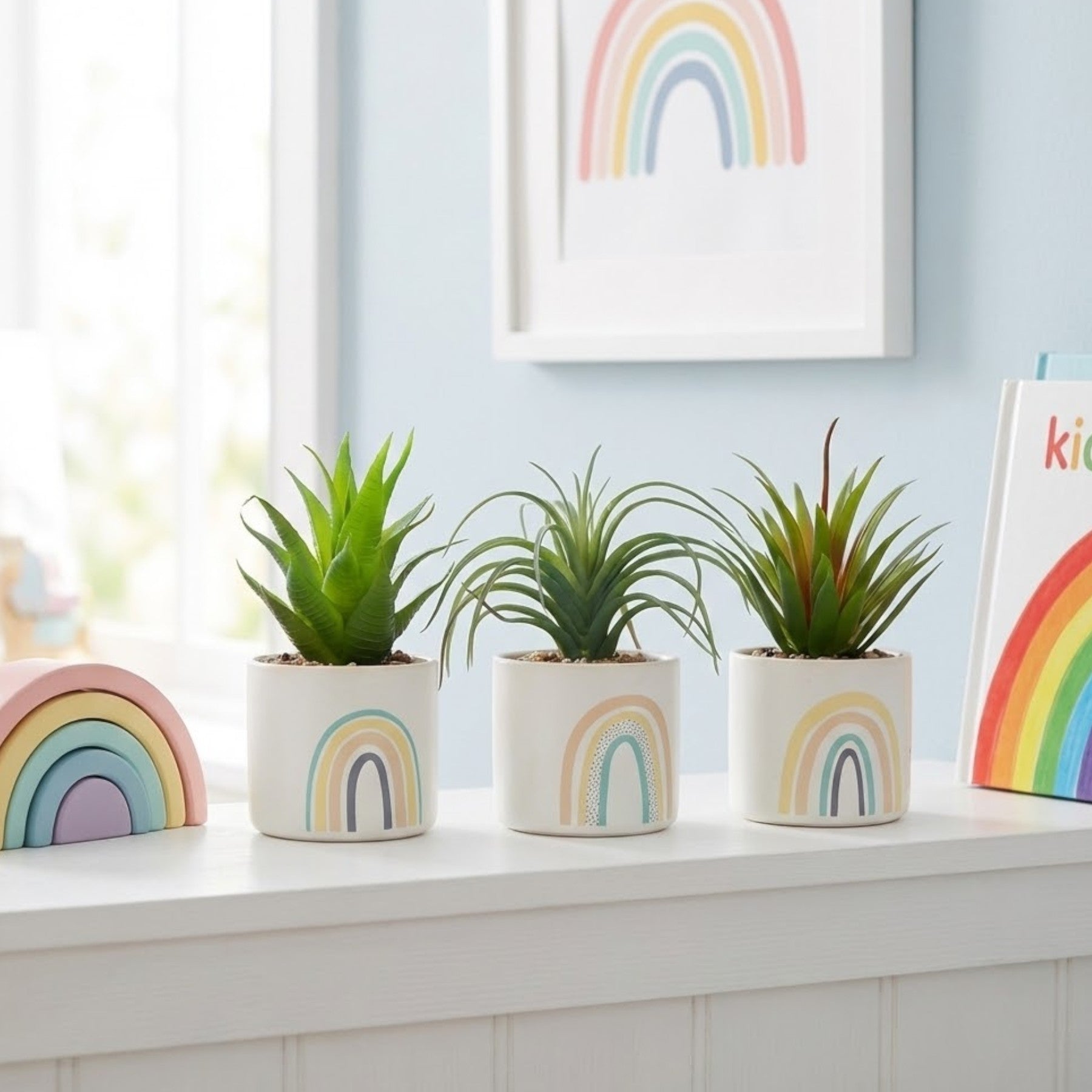 3 Pack Artificial Succulents Rainbow Pot