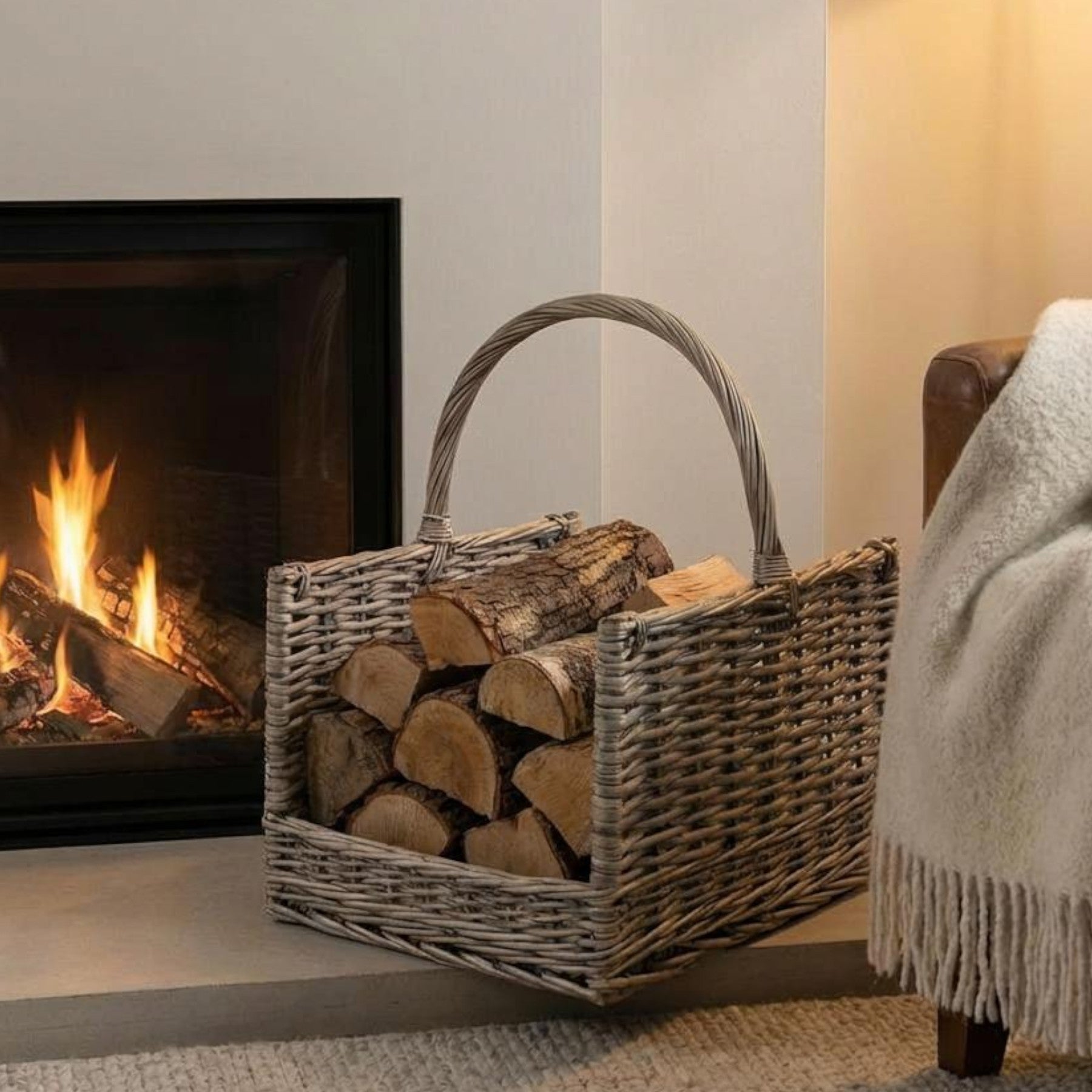 Greywash Willow Log Basket Storage