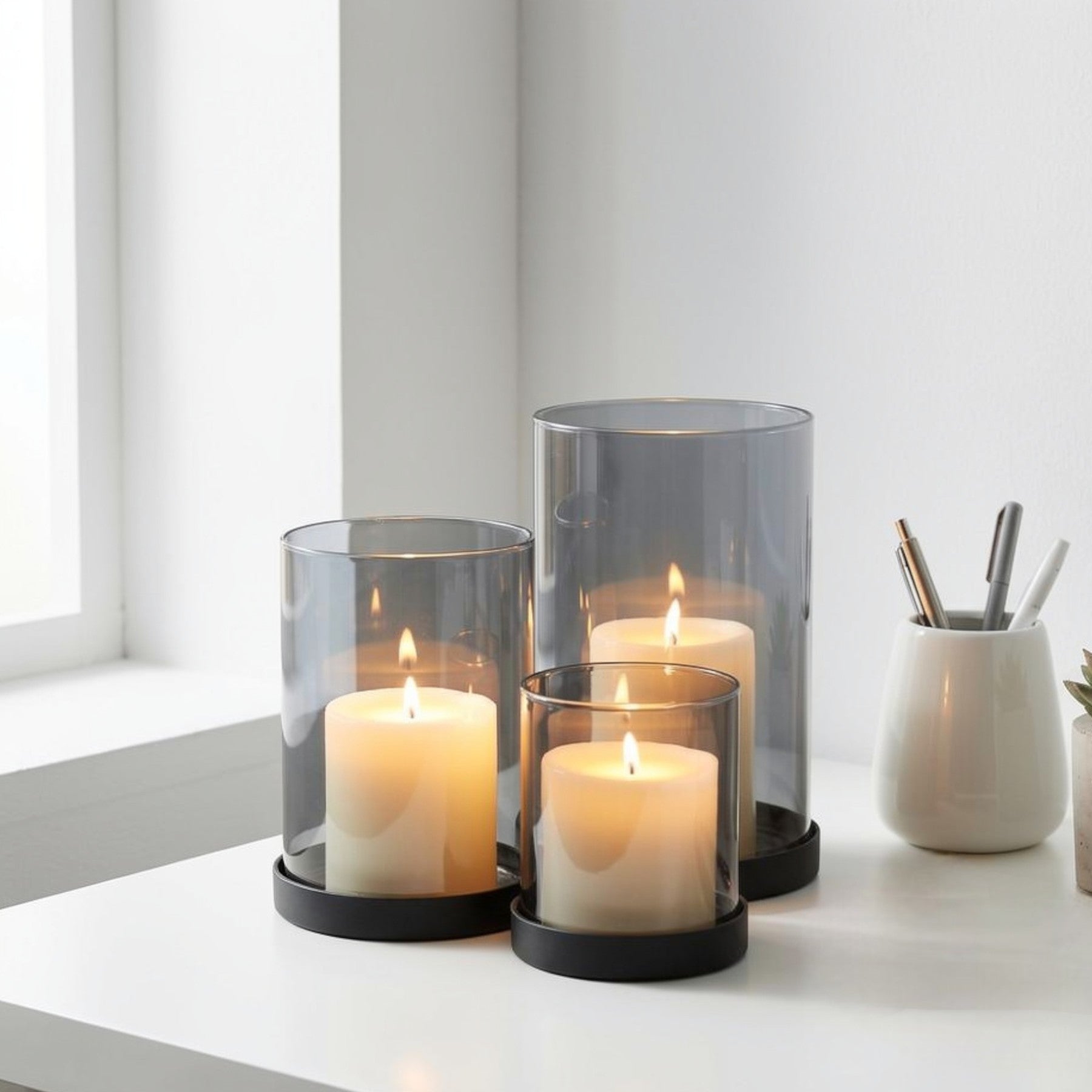 Trio Smoked Glass Candle Holders