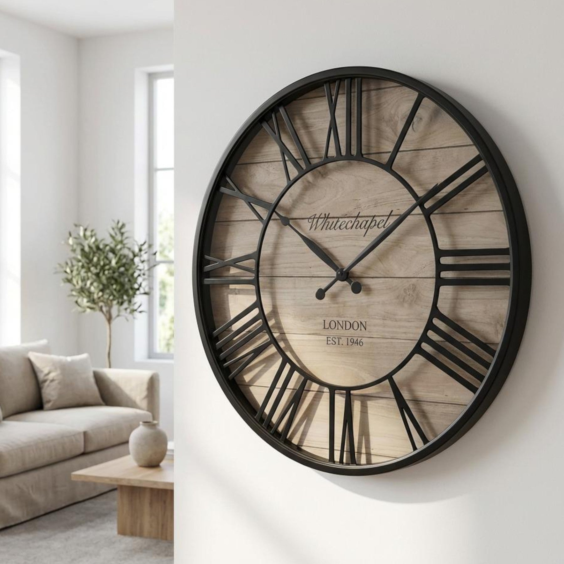 Rustic Roman Wood Effect Clock