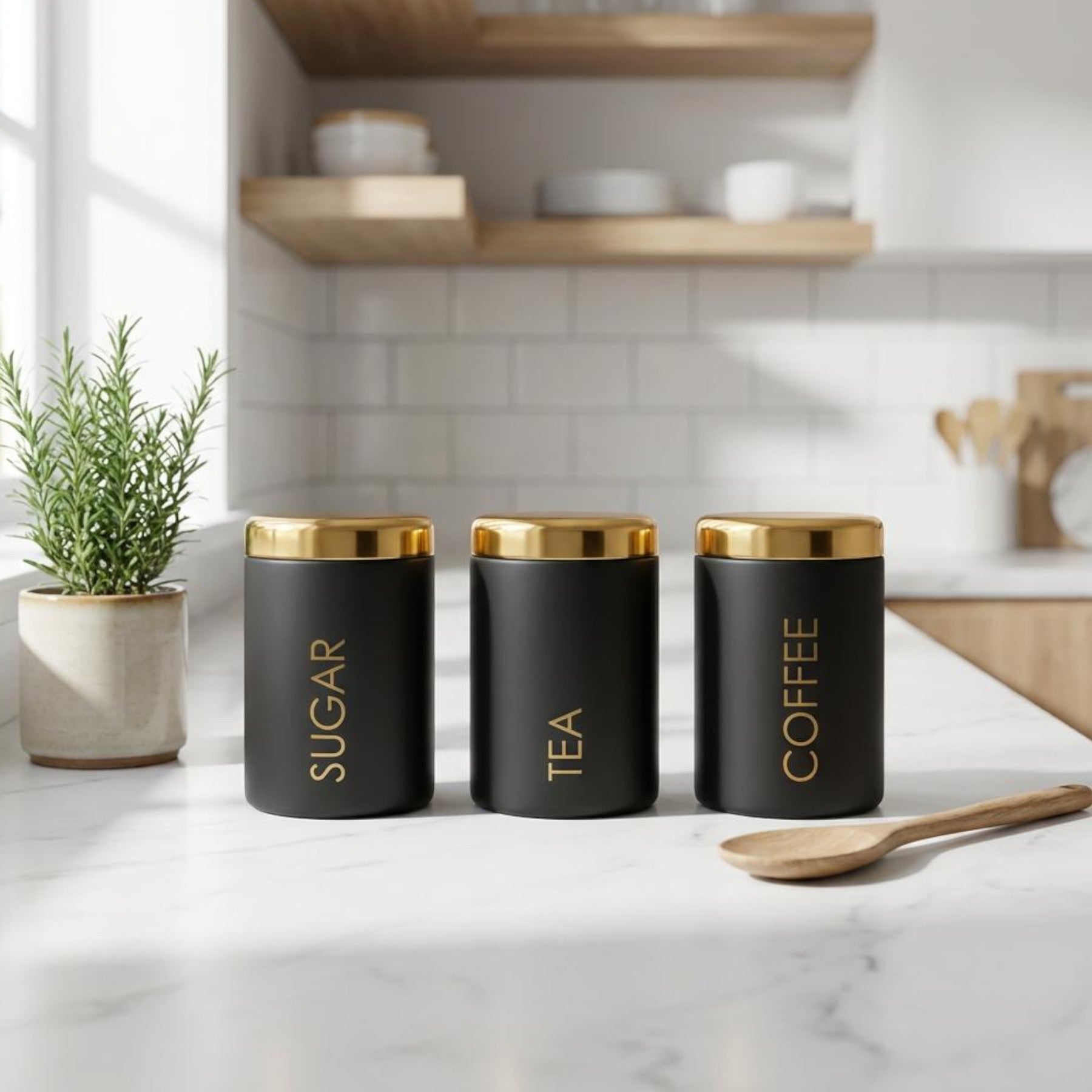 Trio Black Enamel Kitchen Canisters