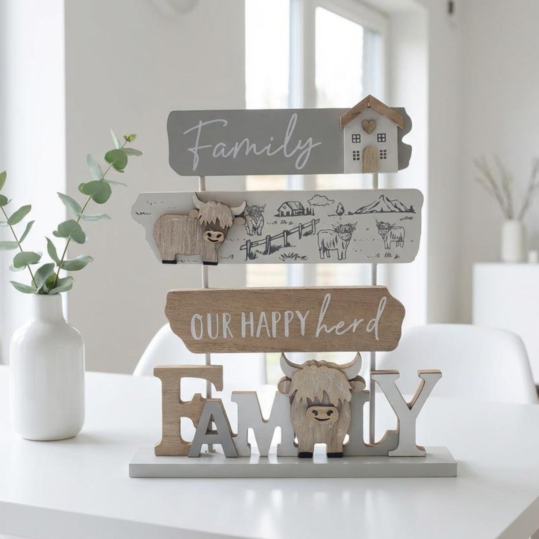 Highland Cow Tiered Family Plaque