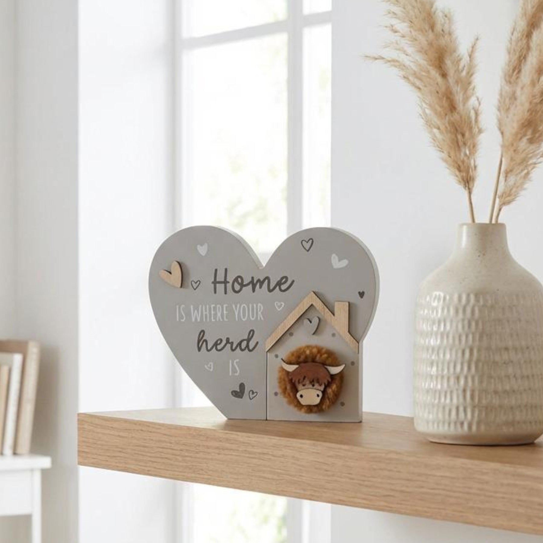 Highland Cow Home Heart Plaque