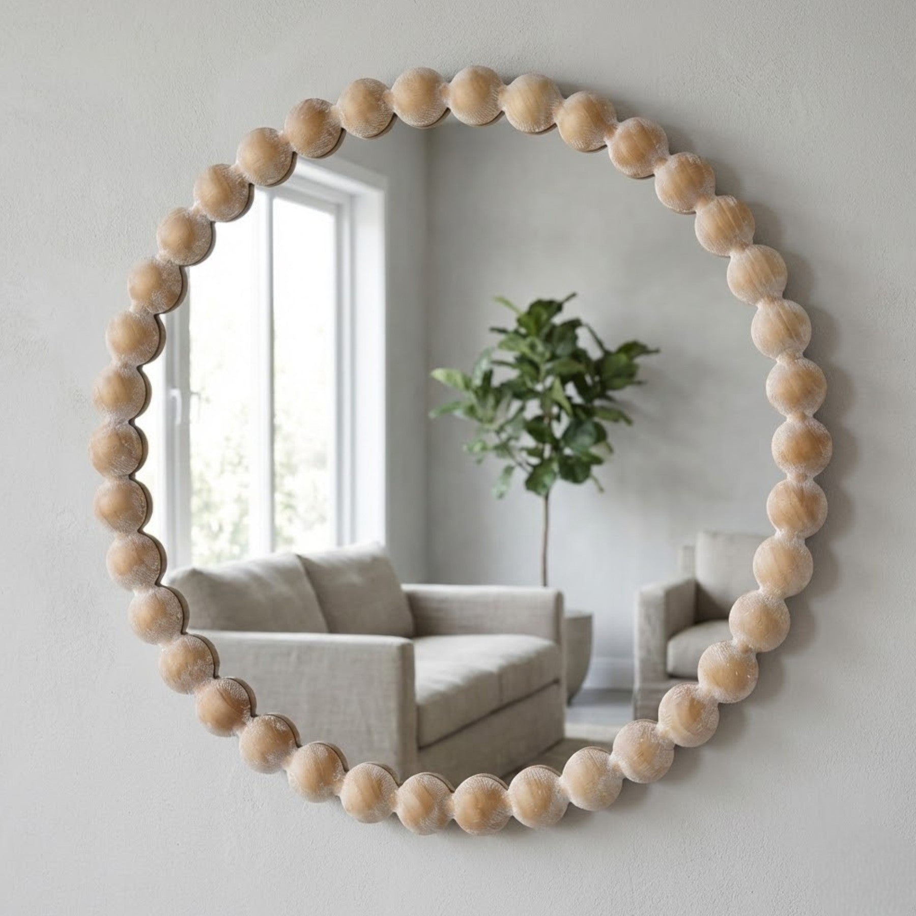 Large Wooden Beaded Wall Mirror
