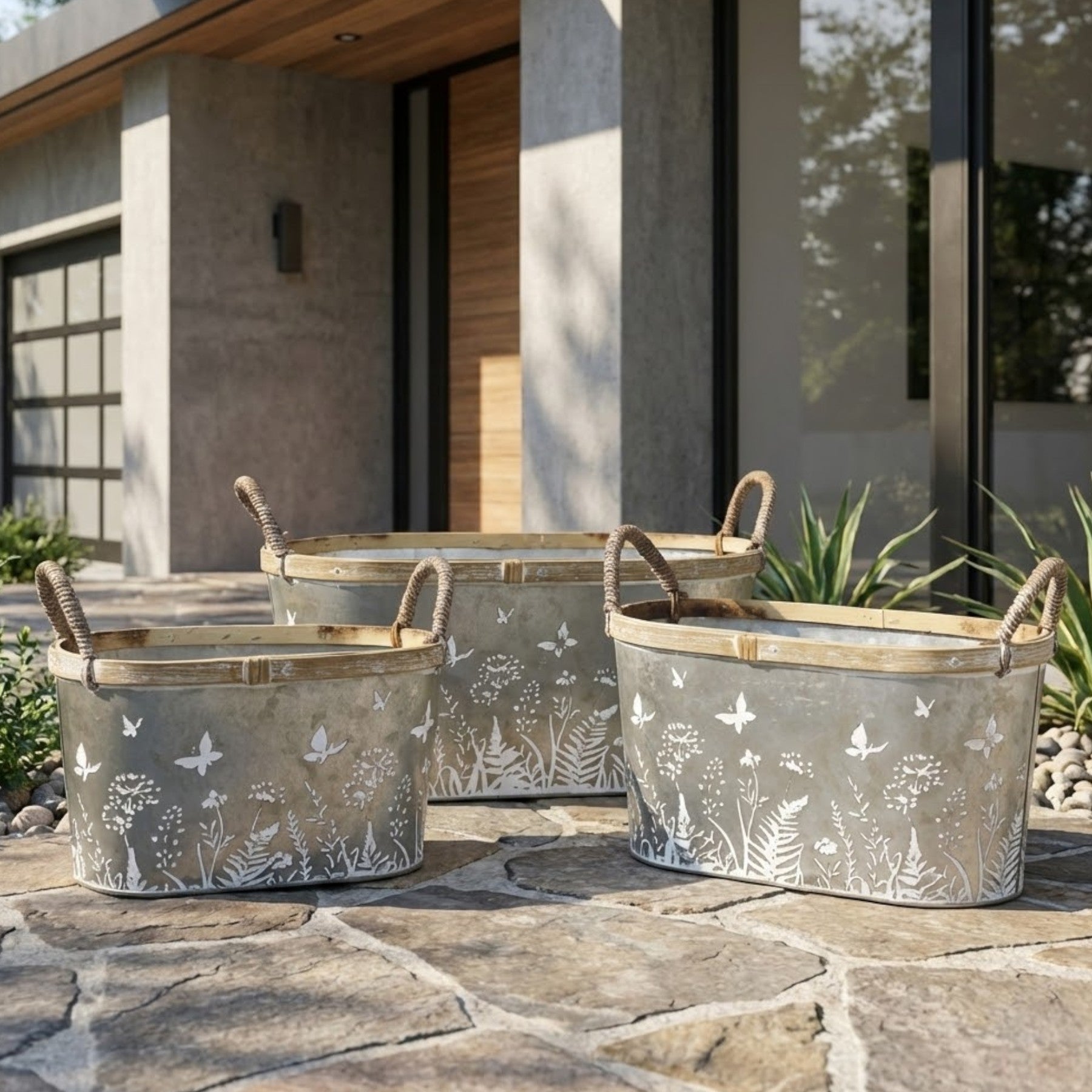 Trio Butterfly Flower Bucket Set