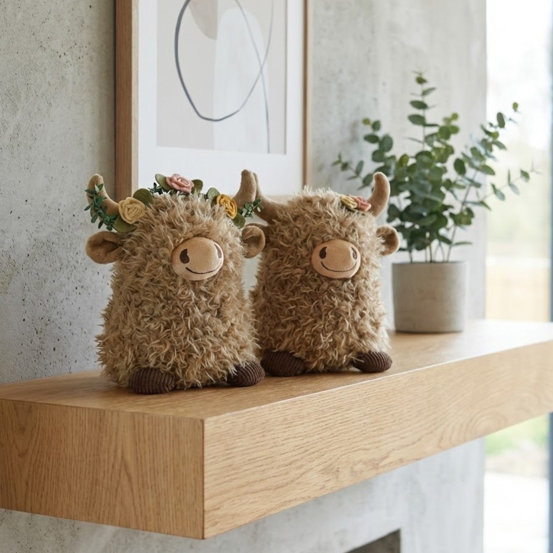 Flower Crown Fluffy Highland Cow Duo