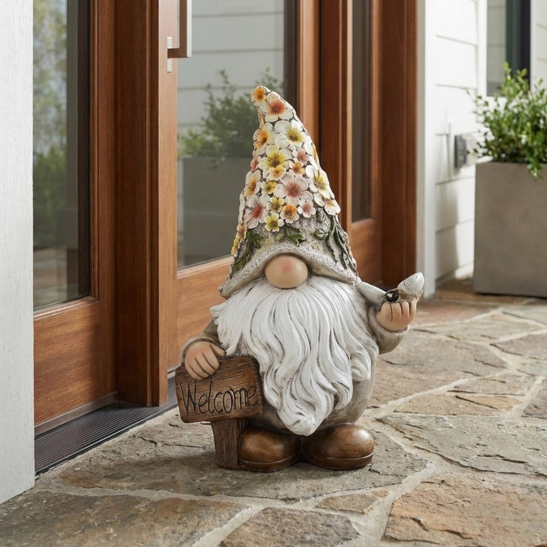 Welcome Gnome In Floral Hat