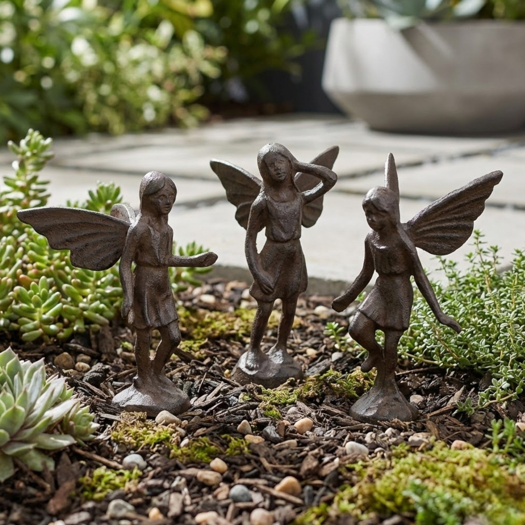 Trio Cast Iron Standing Fairies
