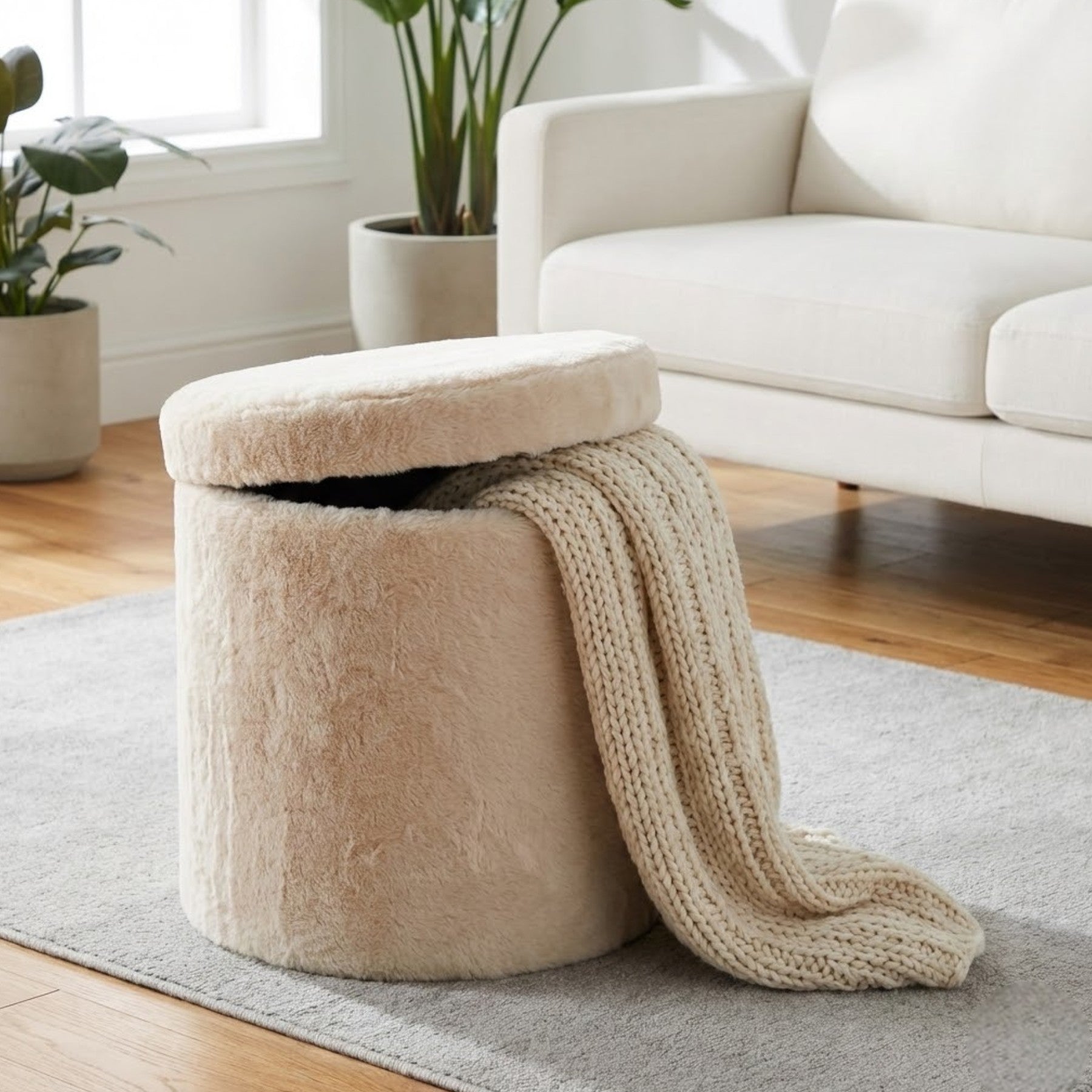 Soft Touch Faux Fur Ottoman