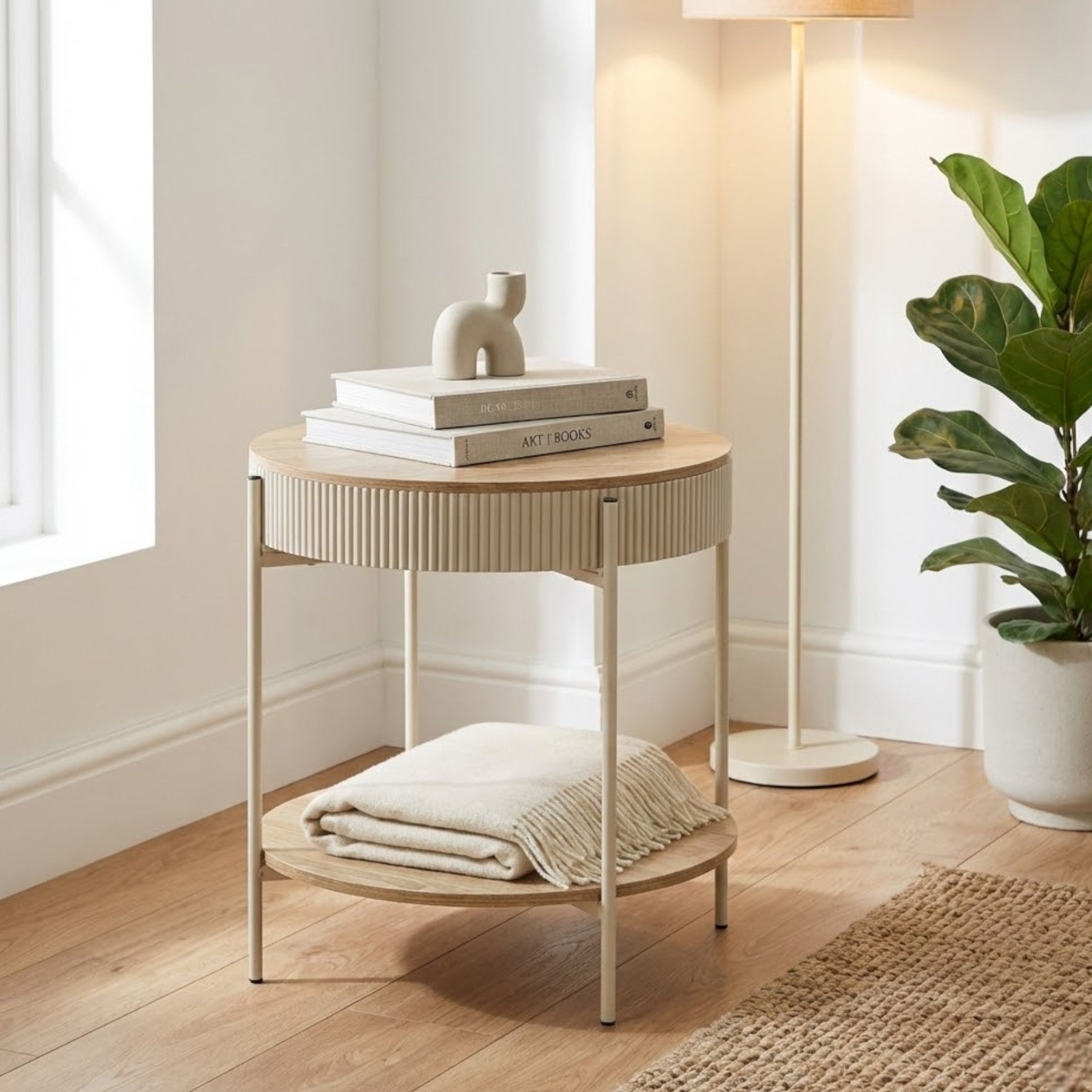 Maison Ribbed Oak Effect Storage Side Table
