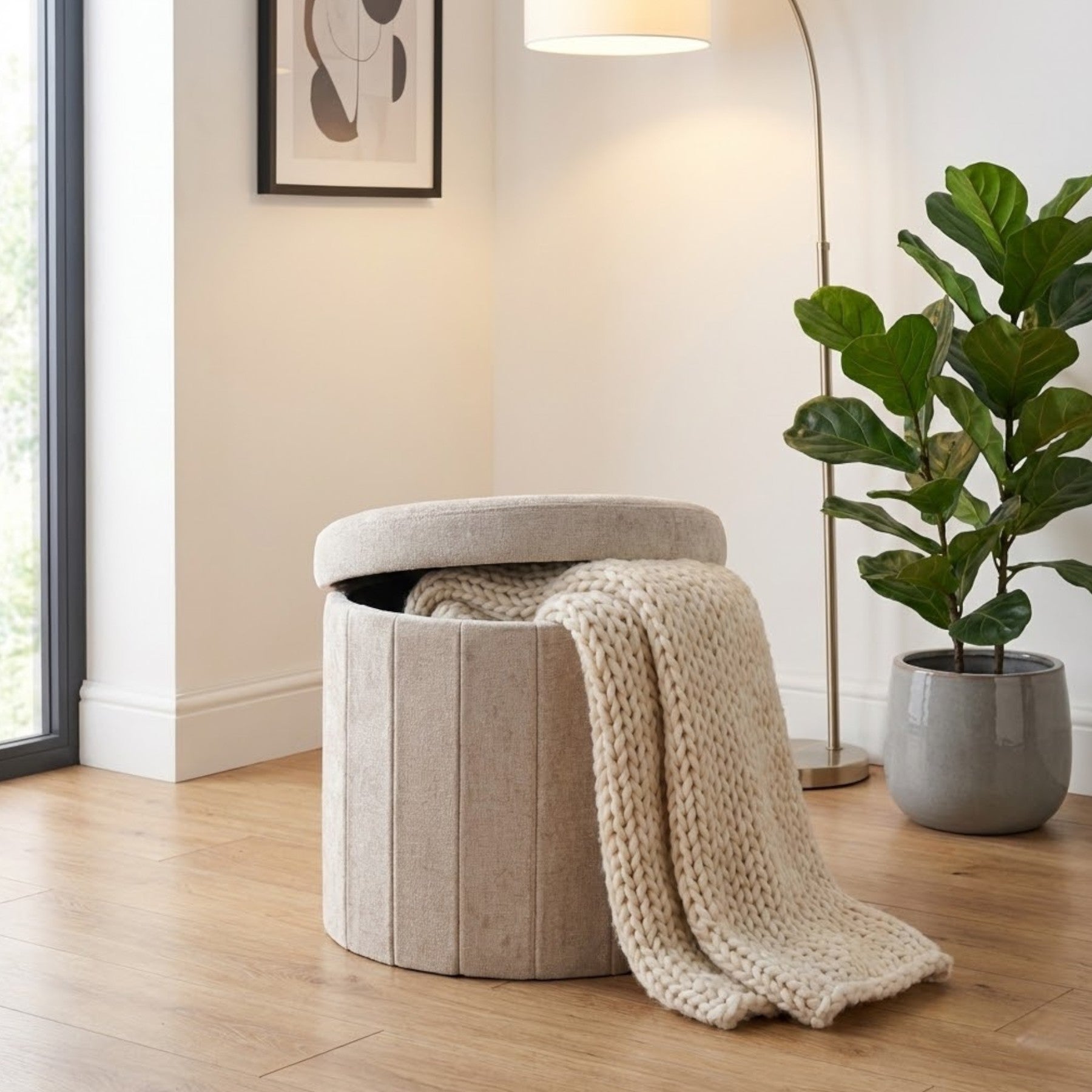 Natural Fabric Ottoman Storage