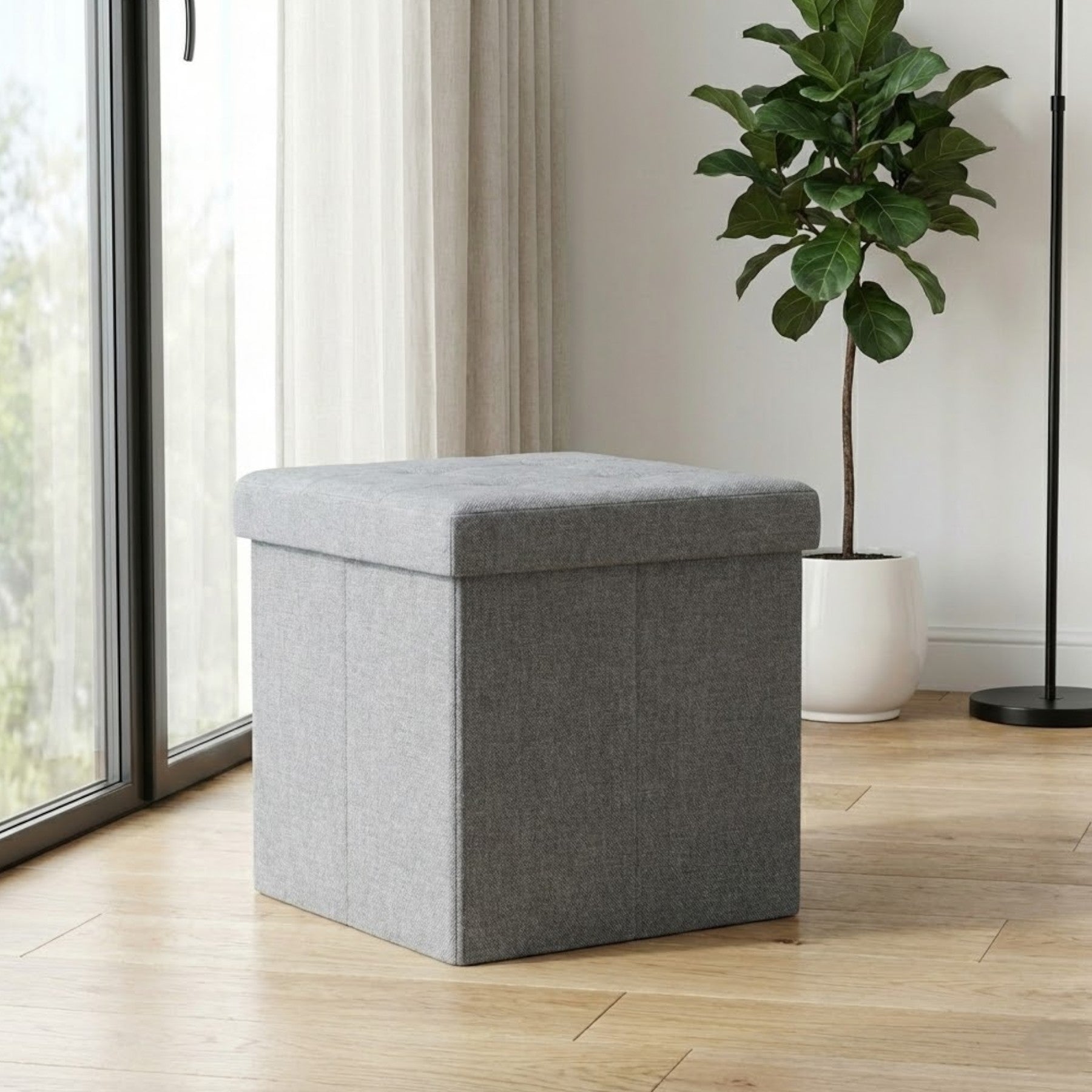 Soft Grey Linen Ottoman Storage