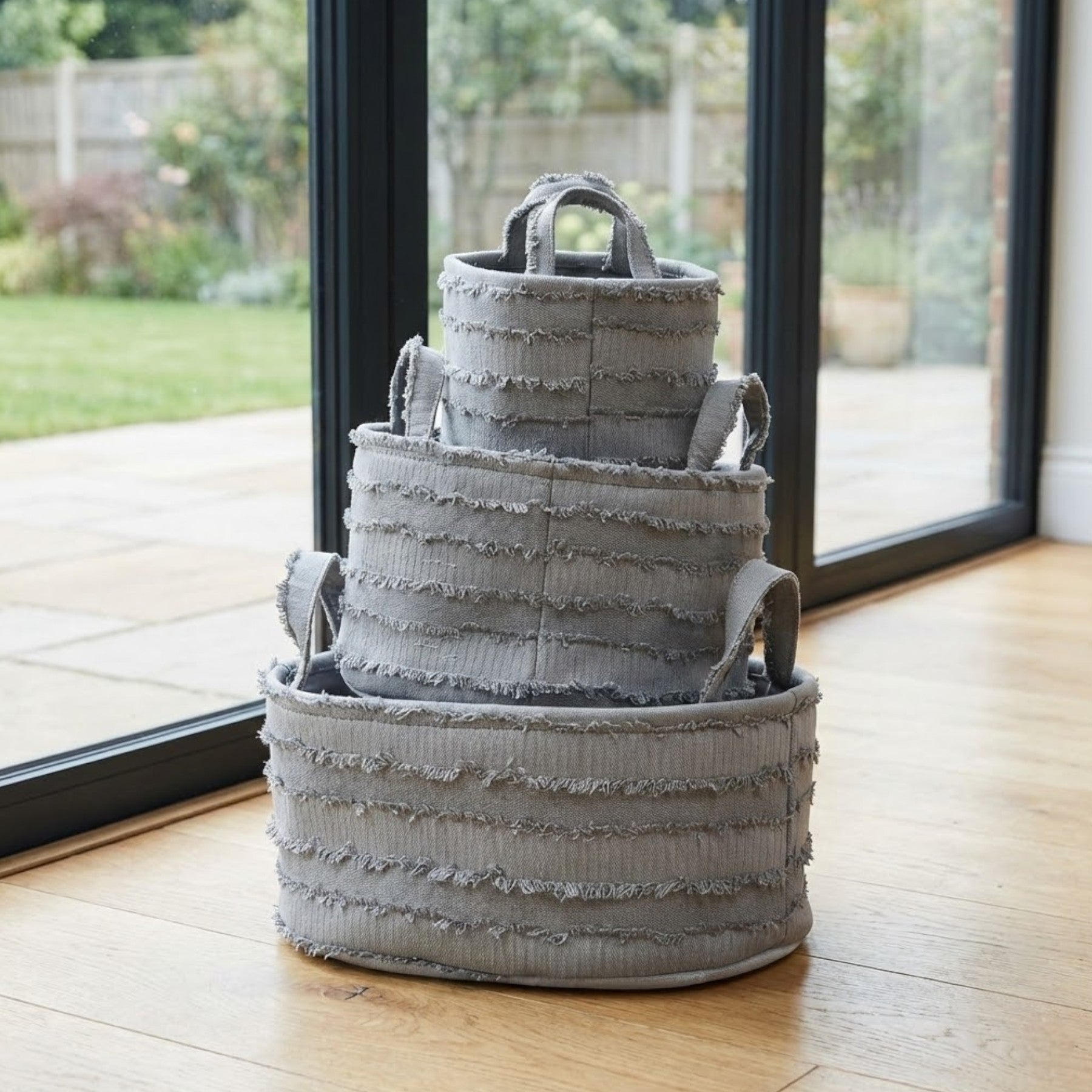 Ruffled Linen Storage Basket Set