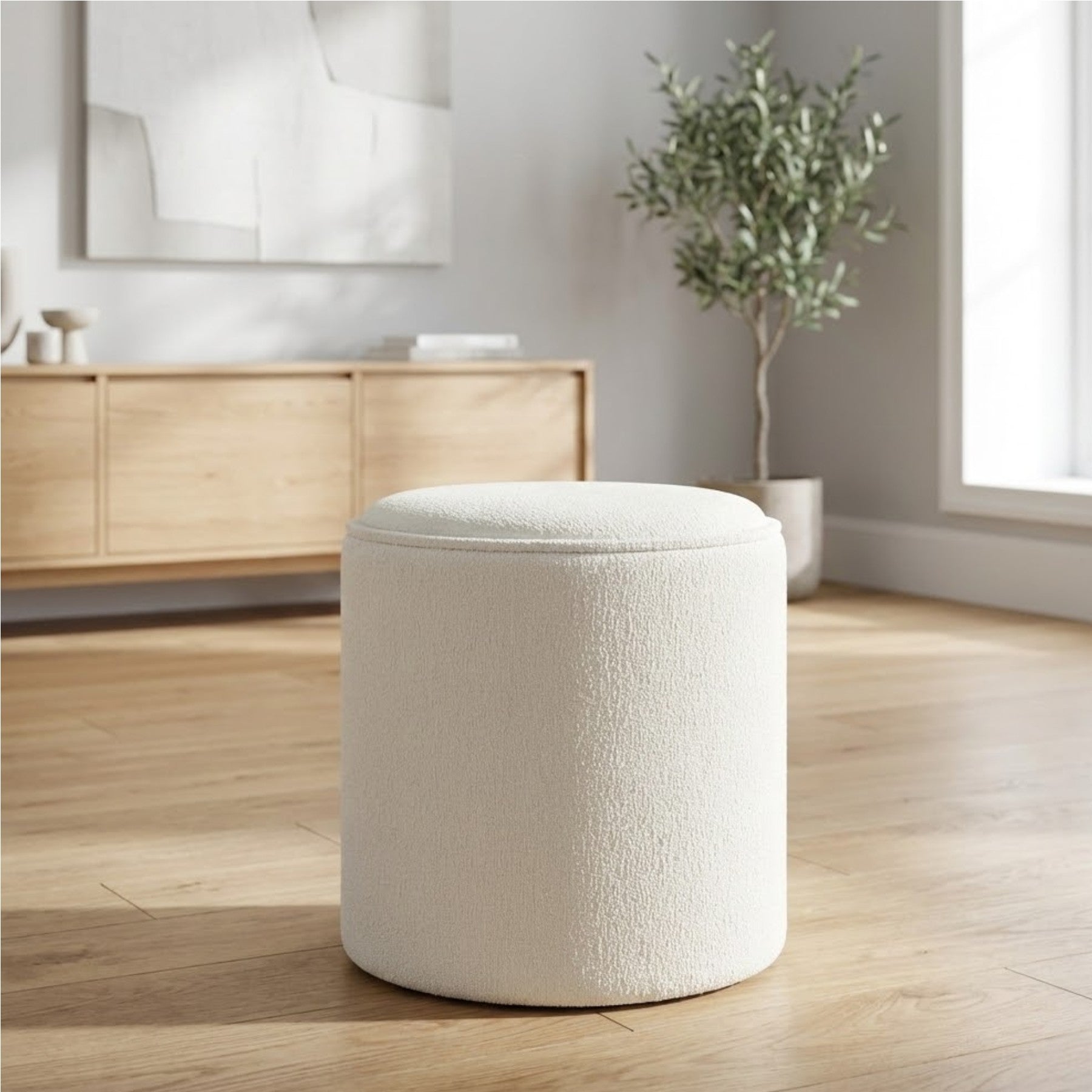 Boucle Upholstered Storage Stool