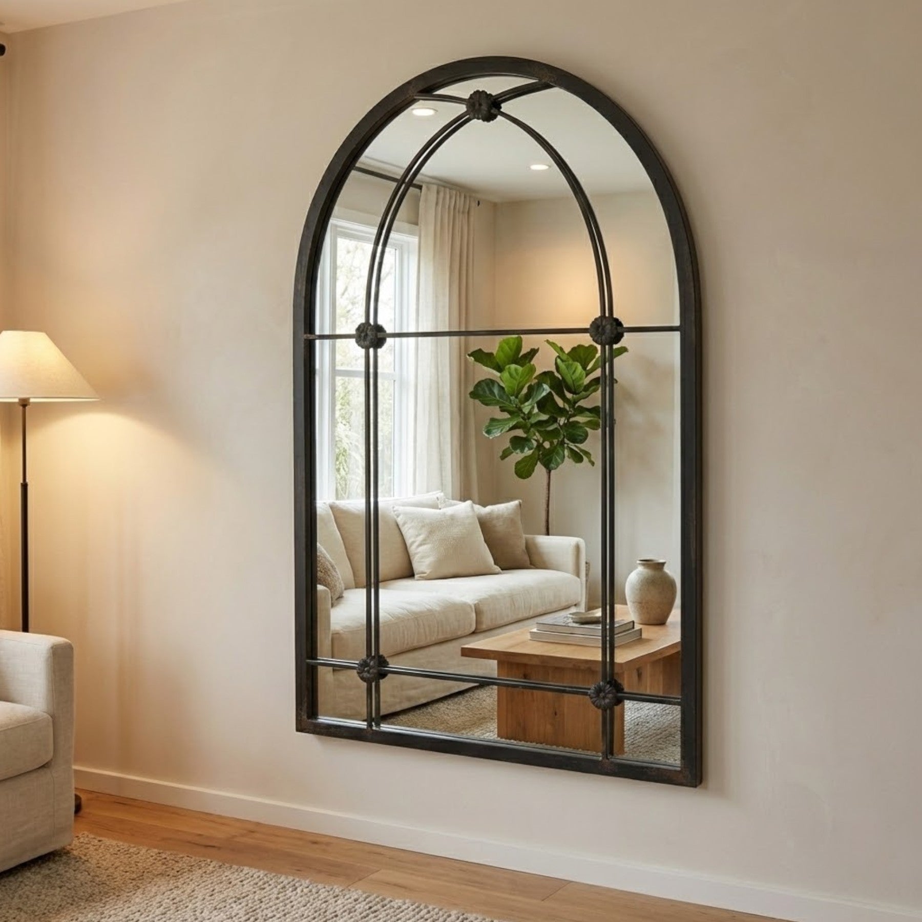 Vintage Arch Windowpane Mirror