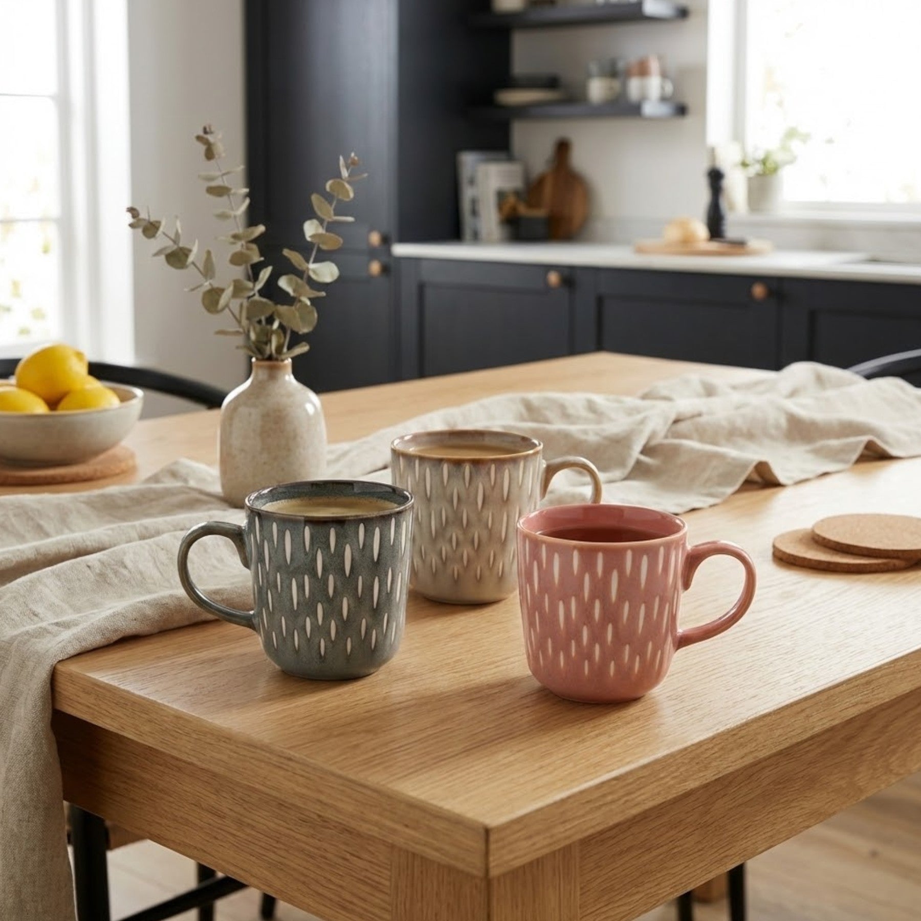 Textured Stoneware Glazed Mug Trio