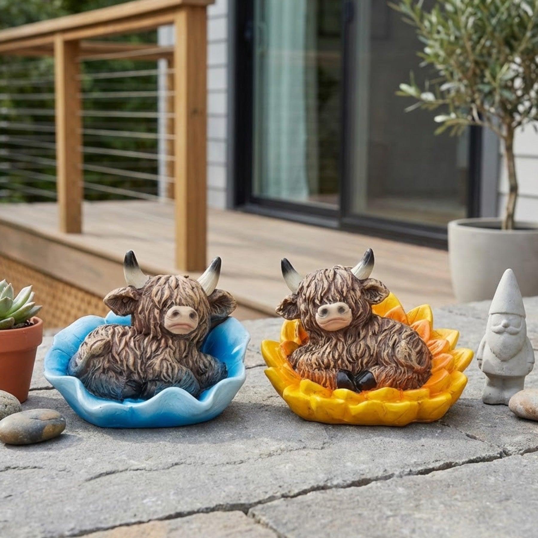Duo Highland Cow Flower Bed Ornament