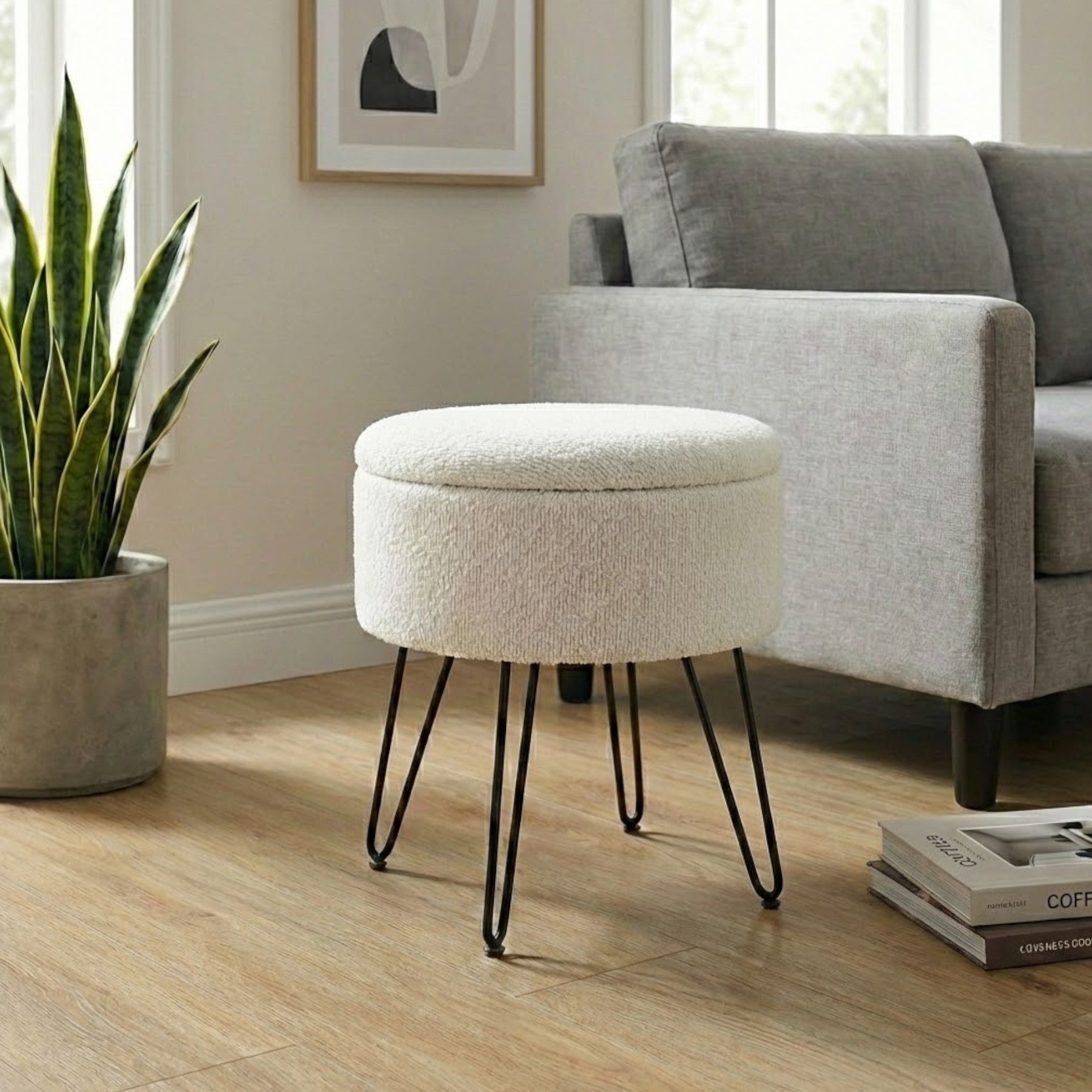 Scandi Boucle Storage Stool
