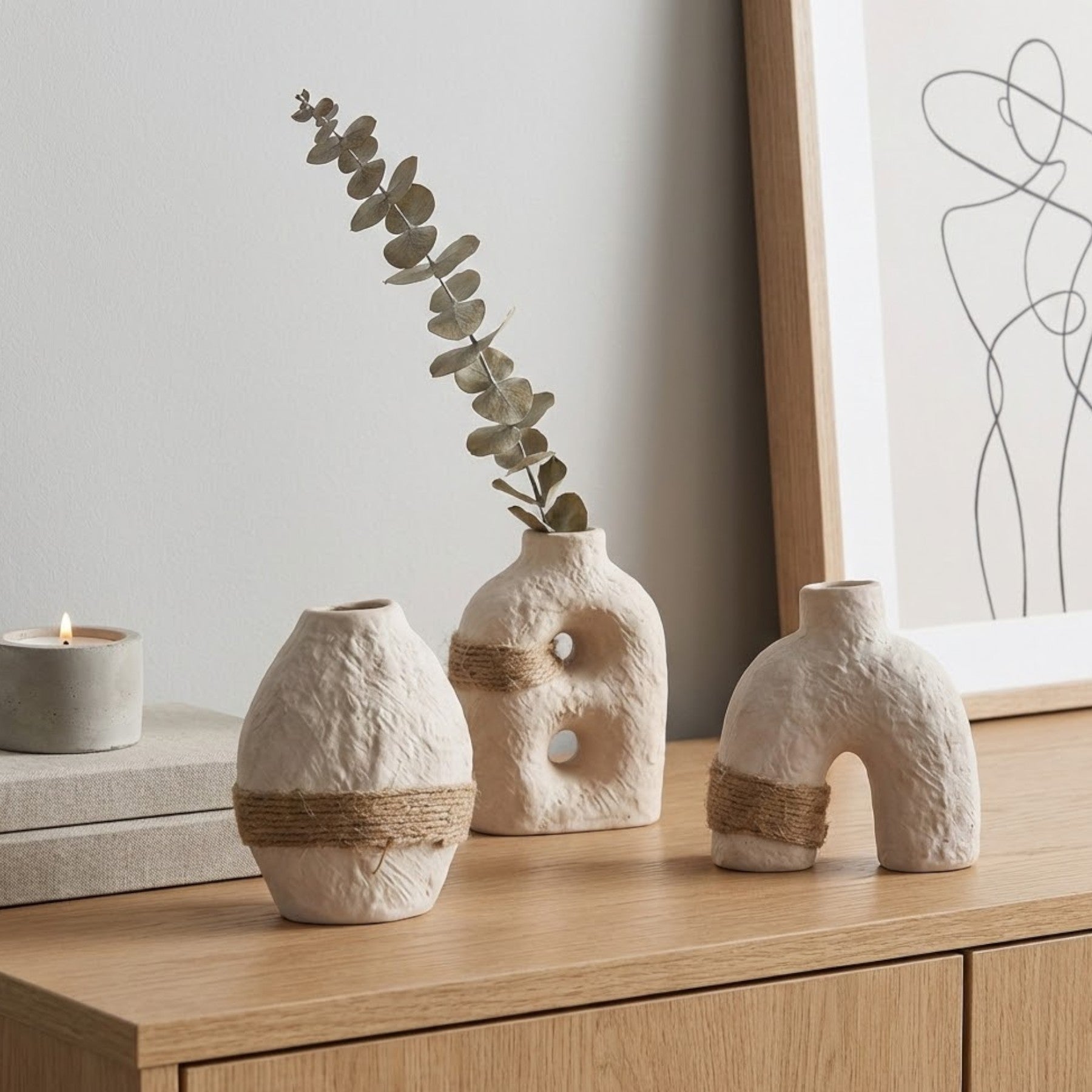 Maison Textured Stoneware Loop Vase Trio