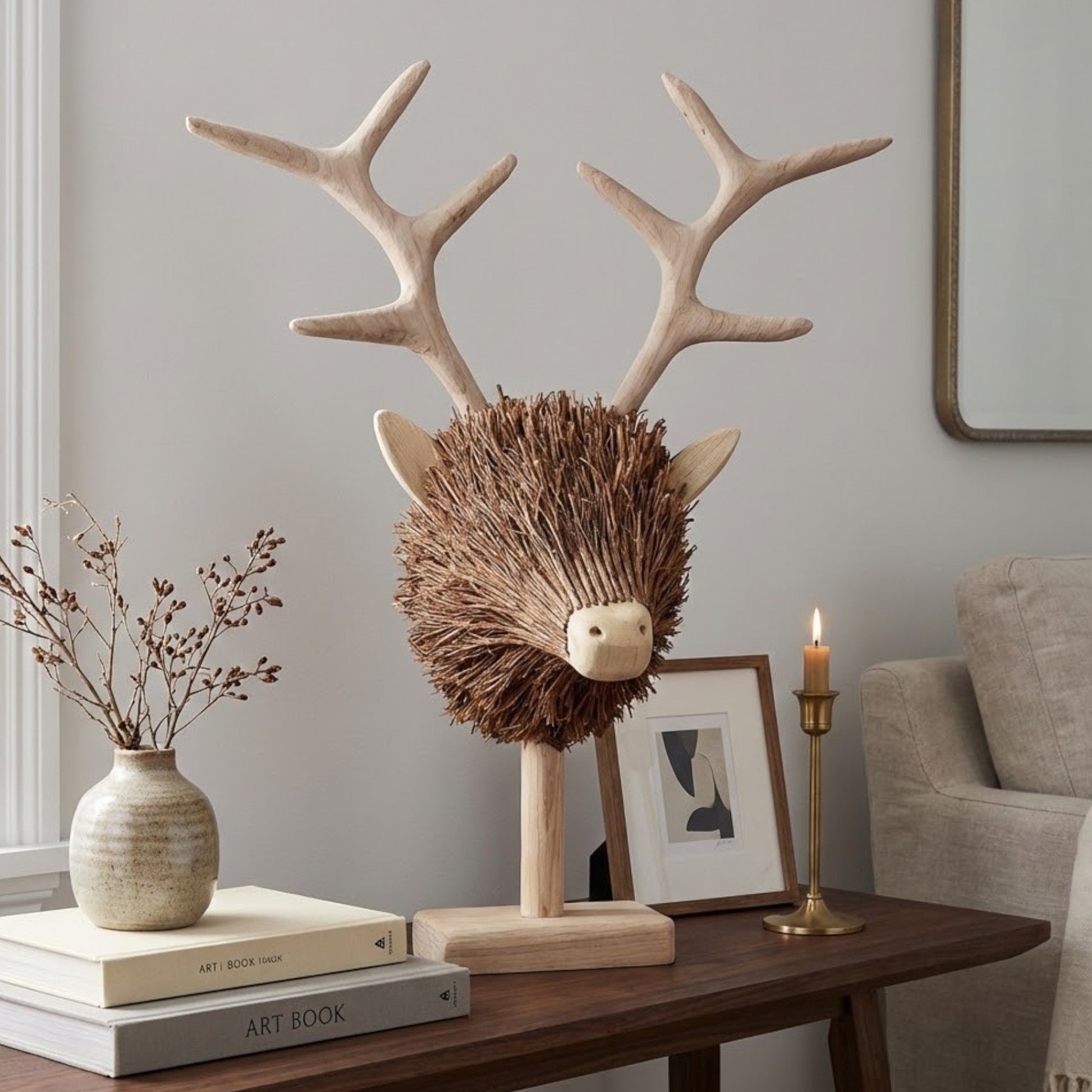 Relica Wooden Stag Head Sculpture