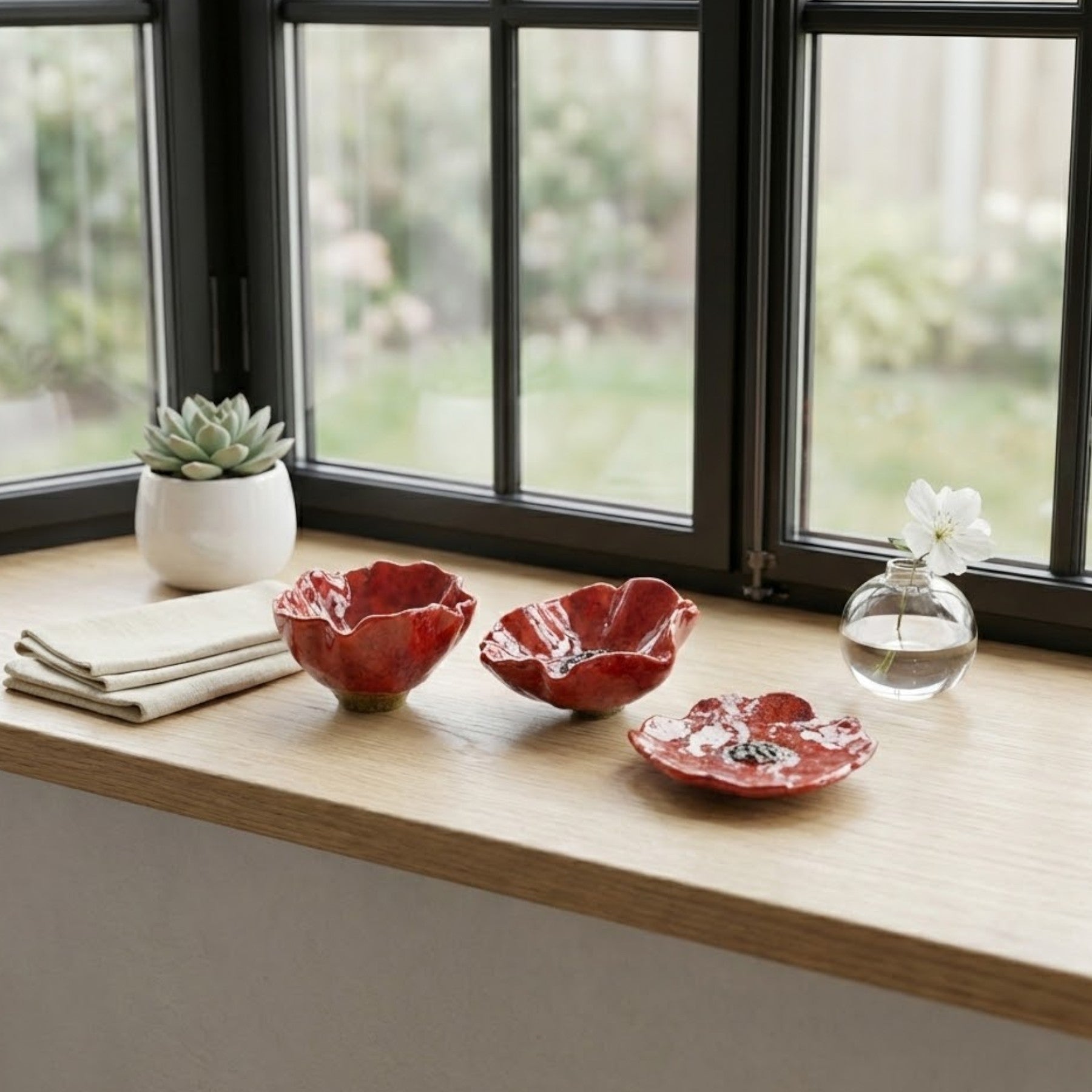 Trio Glazed Poppy Decoration