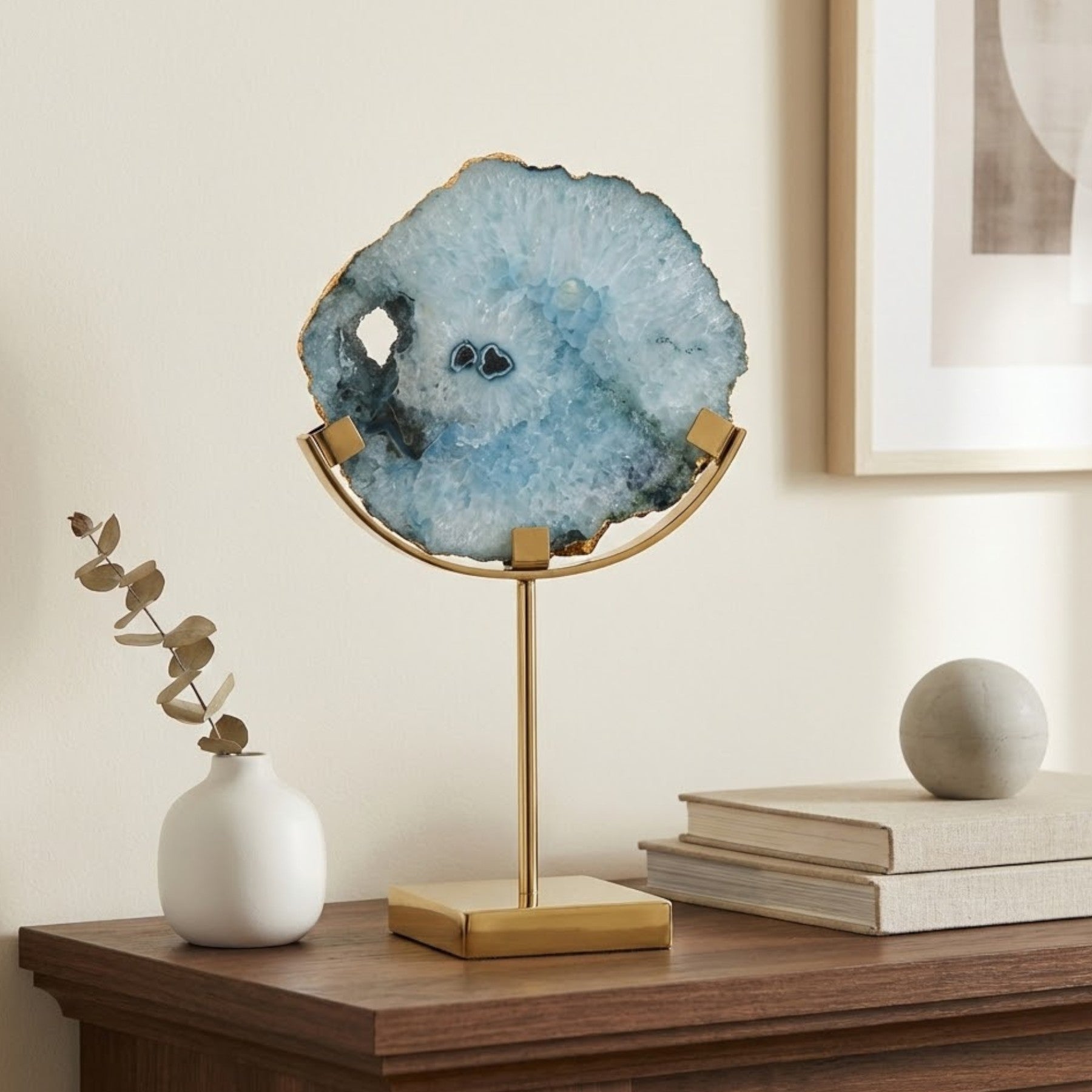 Botanical Blue Agate Slice Stand