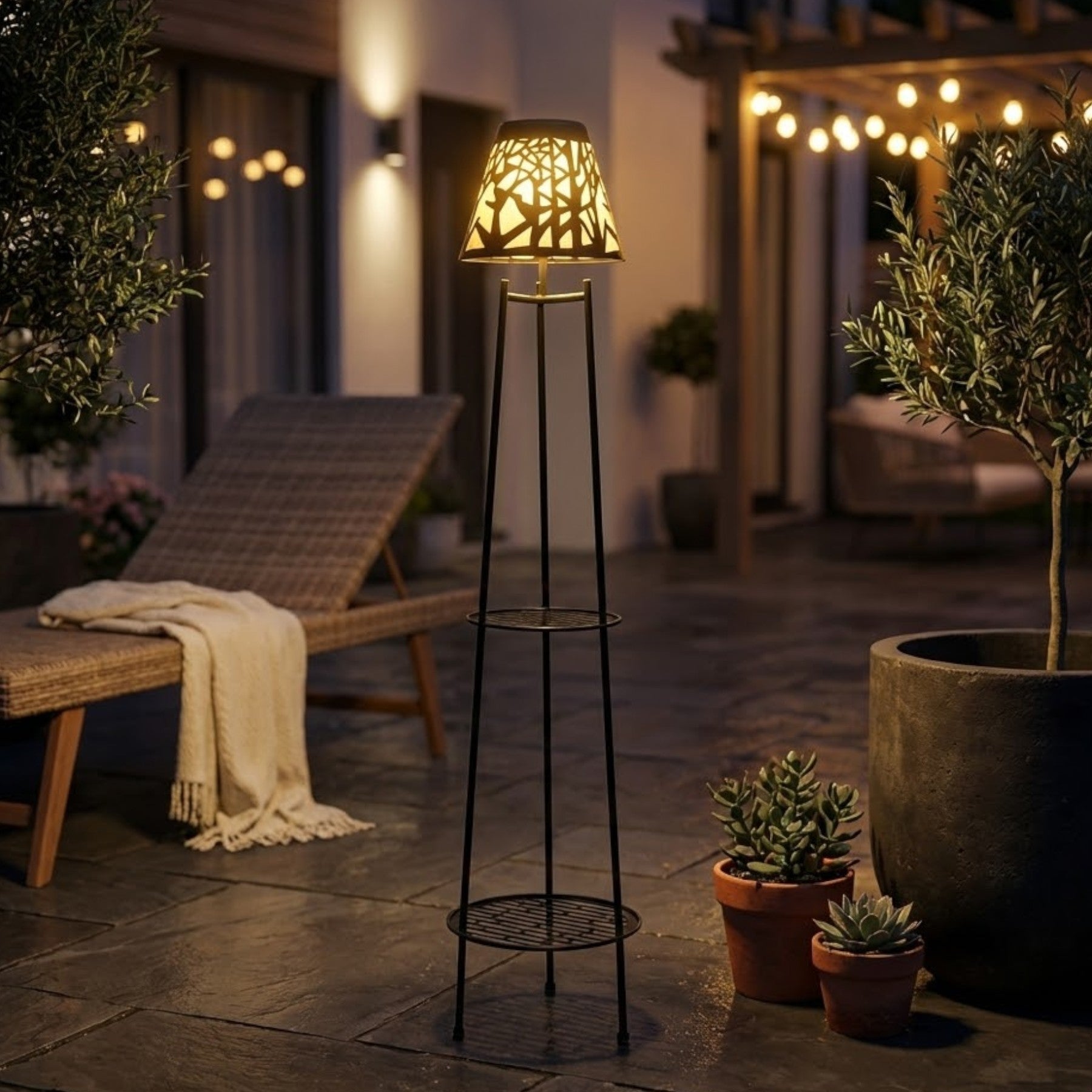 2 Tier Solar Pattern Floor Lantern