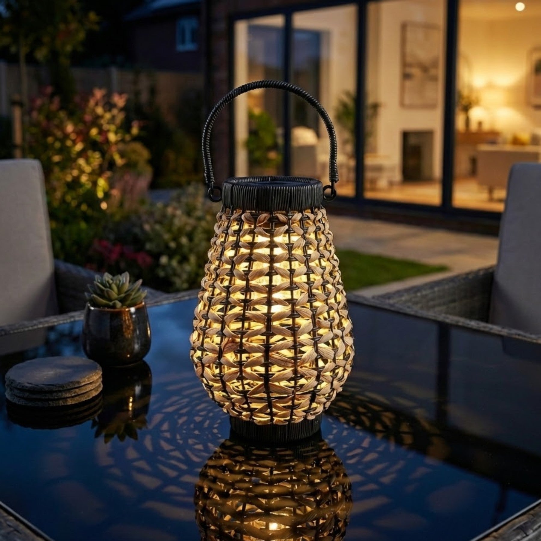 Large Relica Solar Woven Rattan Lantern