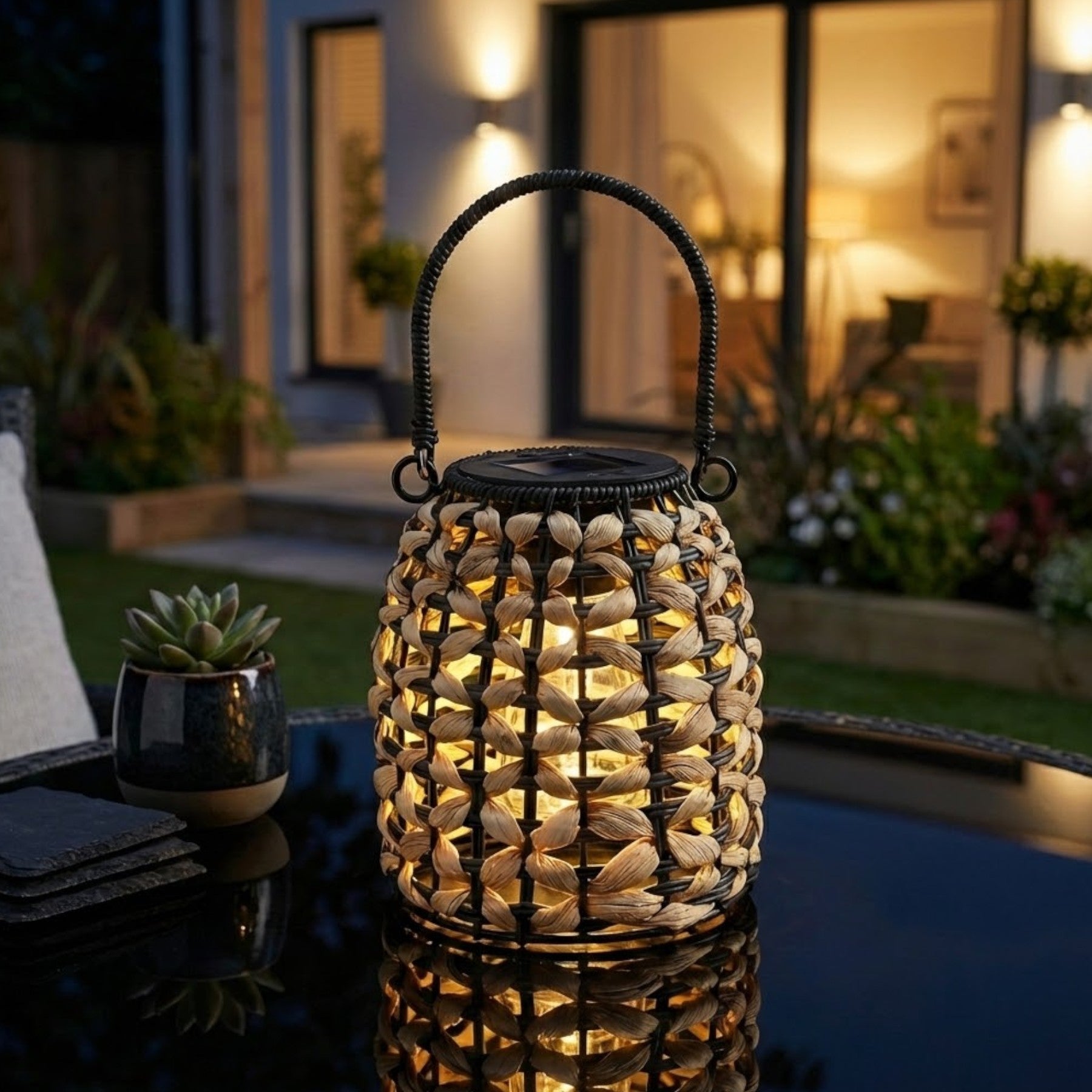 Small Relica Solar Woven Rattan Lantern