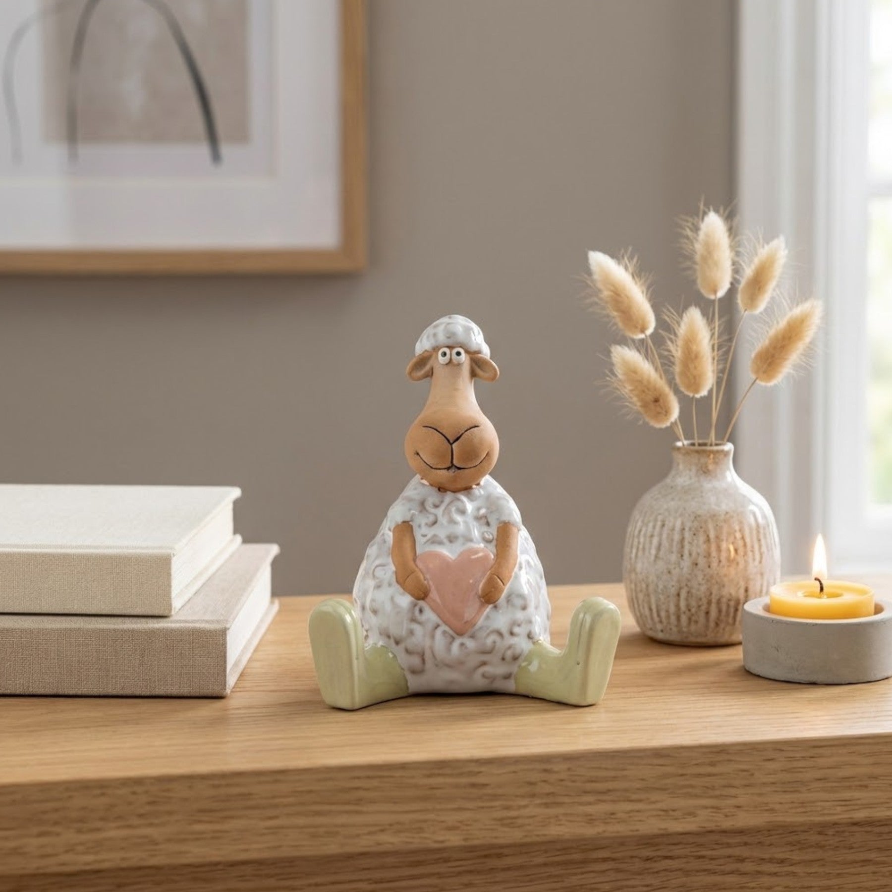 Sitting Sheep Holding Heart Ornament