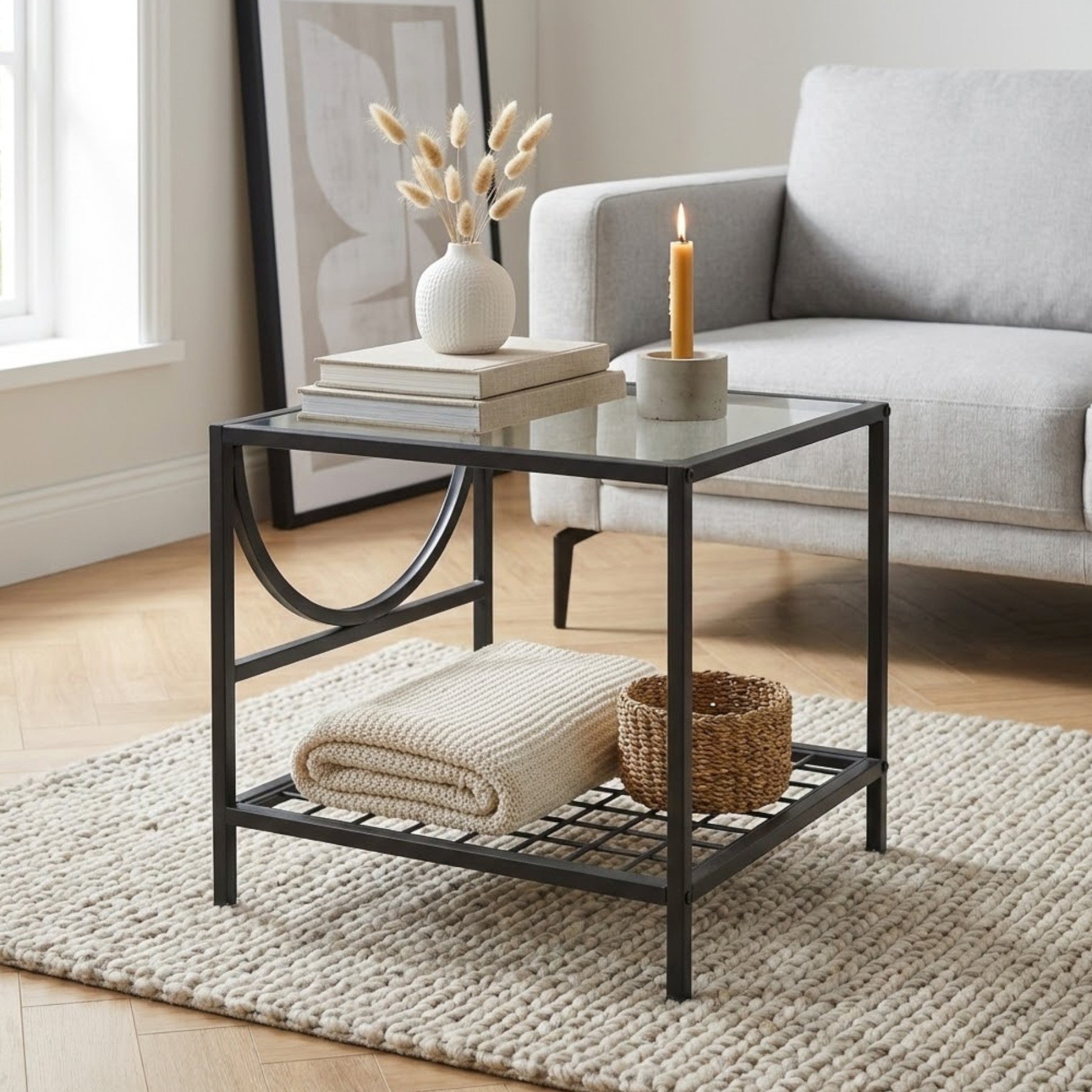 Relica Steel Black Glass Side Table