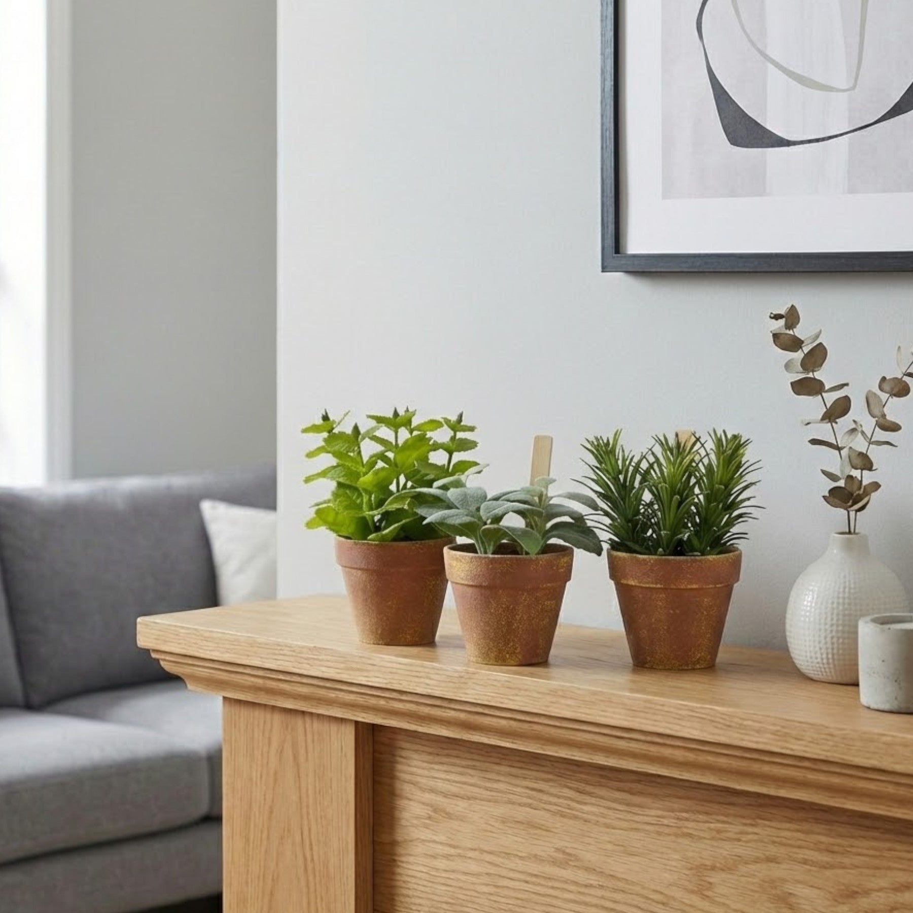 Trio Artificial Herb Plants In Pots