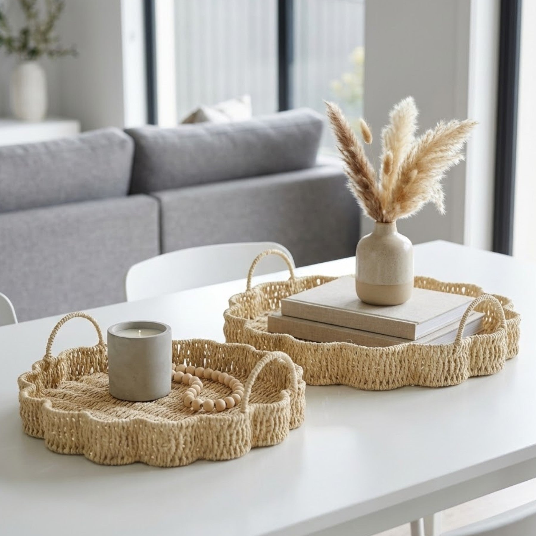Duo Natural Paperrope Flower Tray Set