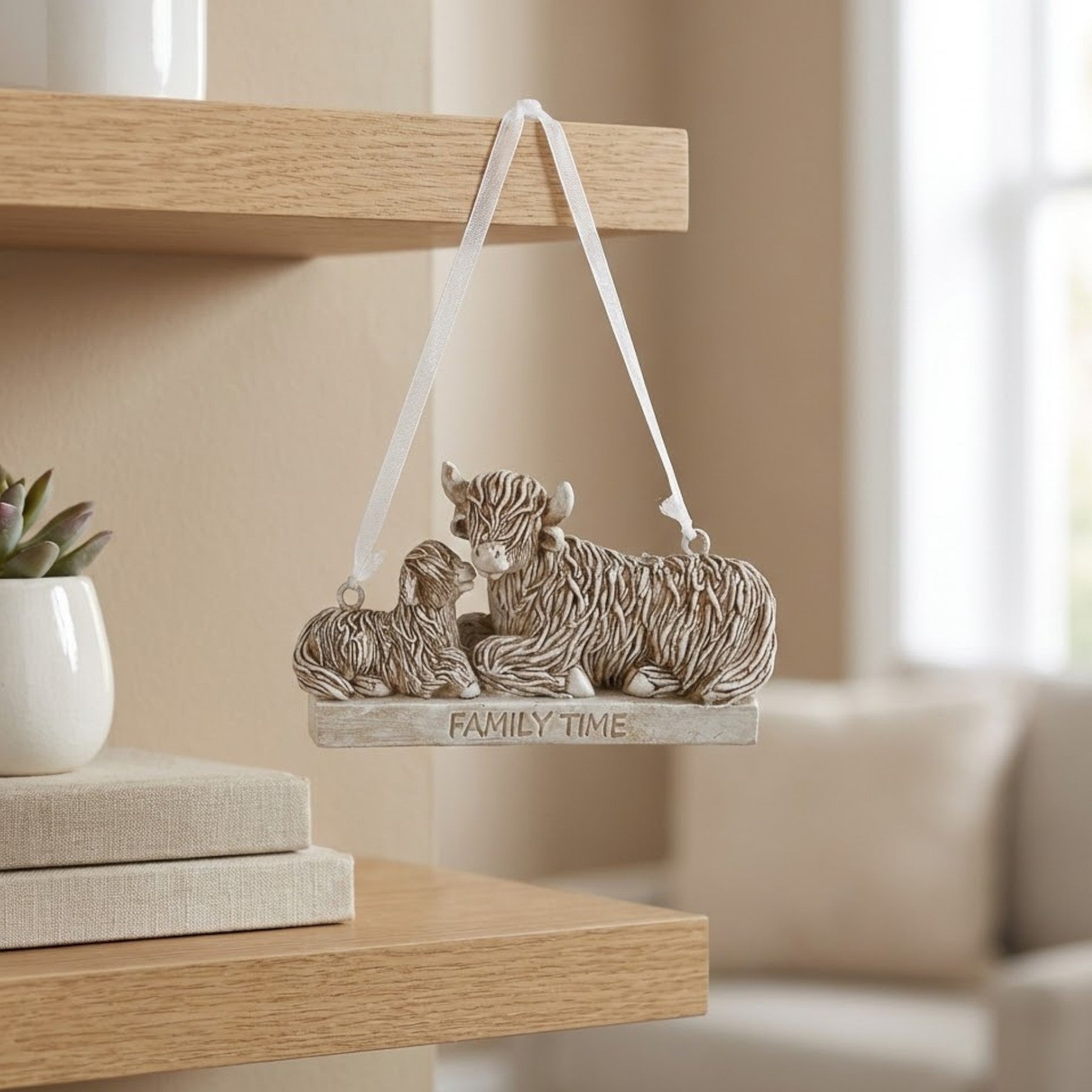 Hanging Highland Cow Family Time Decor